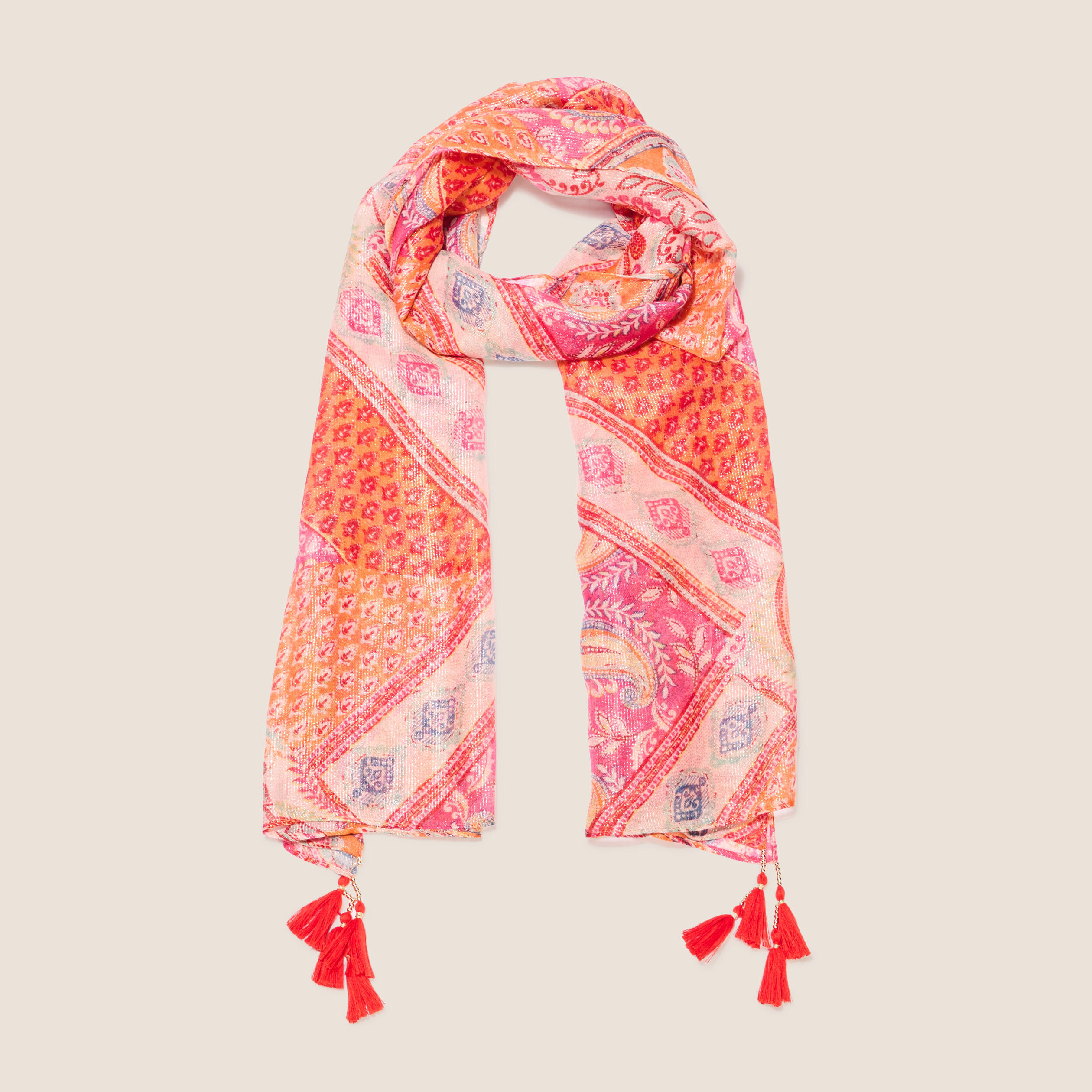 Foulard à pampilles orange femme