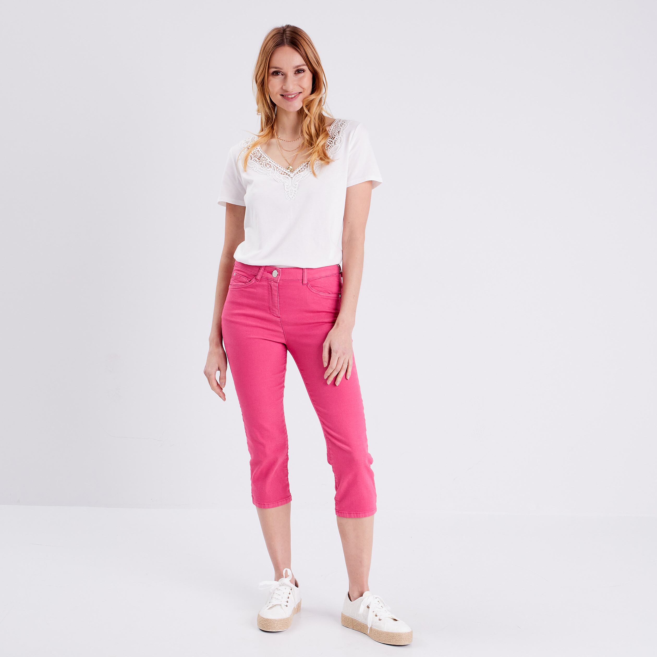 Pantacourt magique Le L&eacute;ger coupe droite rose framboise femme