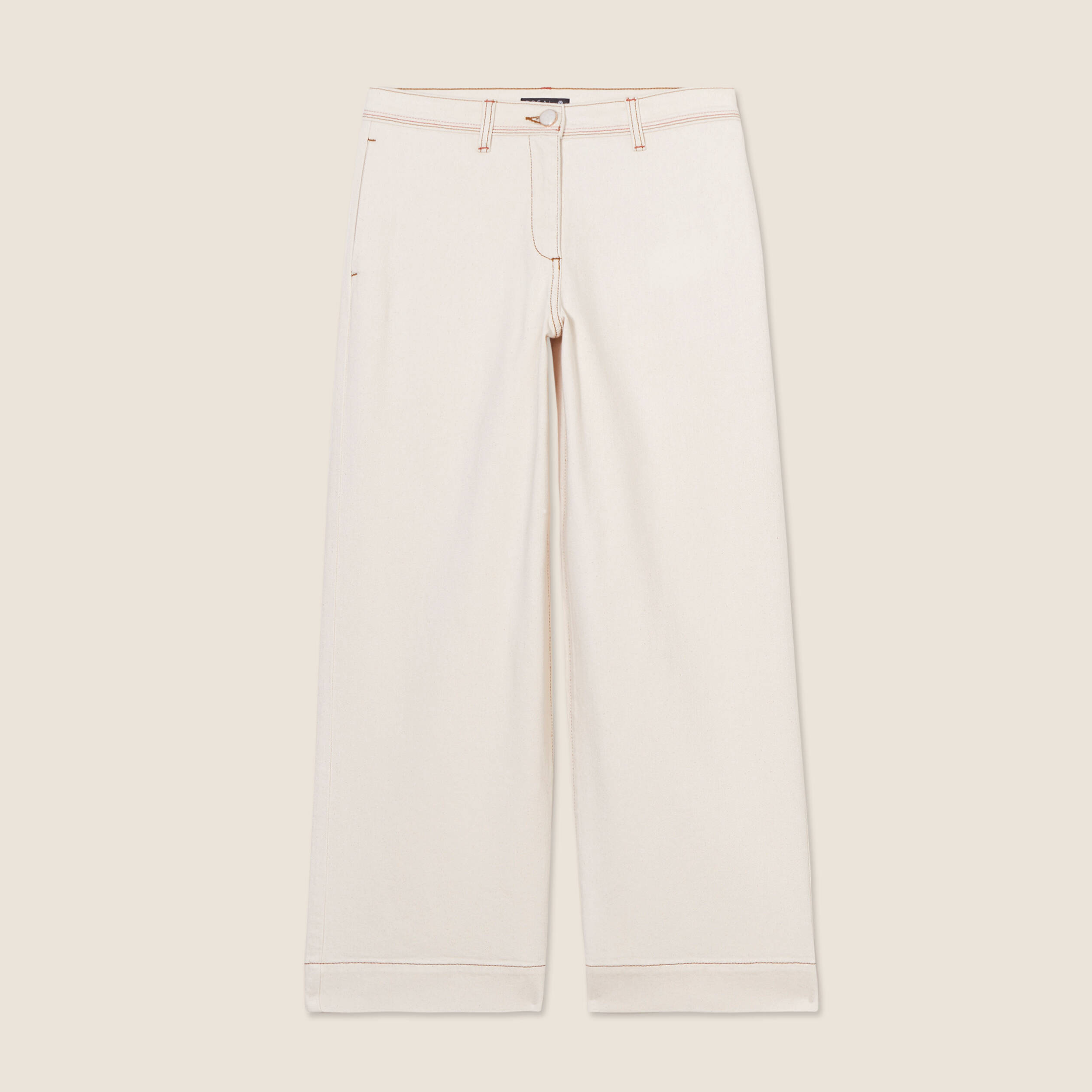 Jean large taille haute 7/8&egrave;me ivoire femme