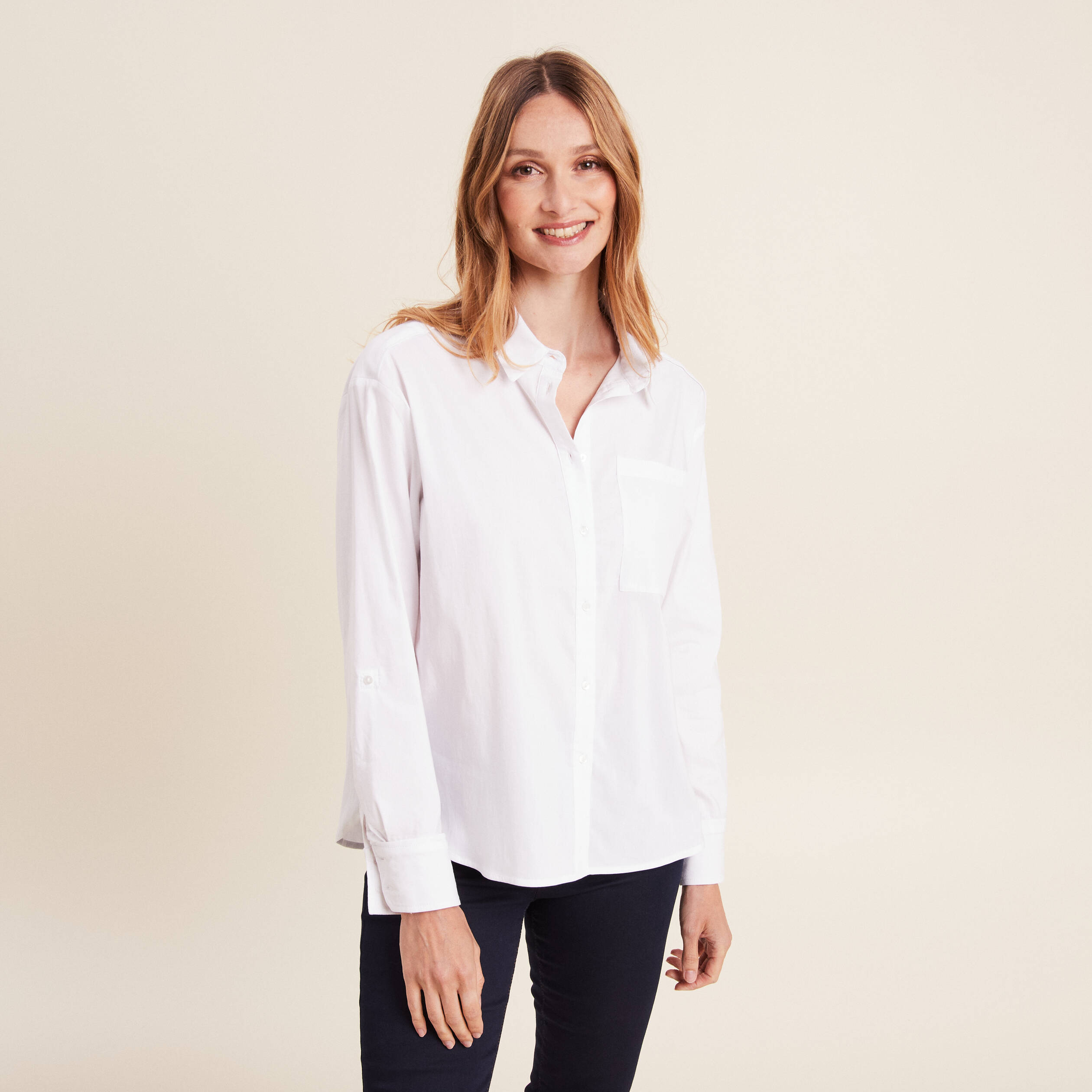 Chemise manches longues ecru femme