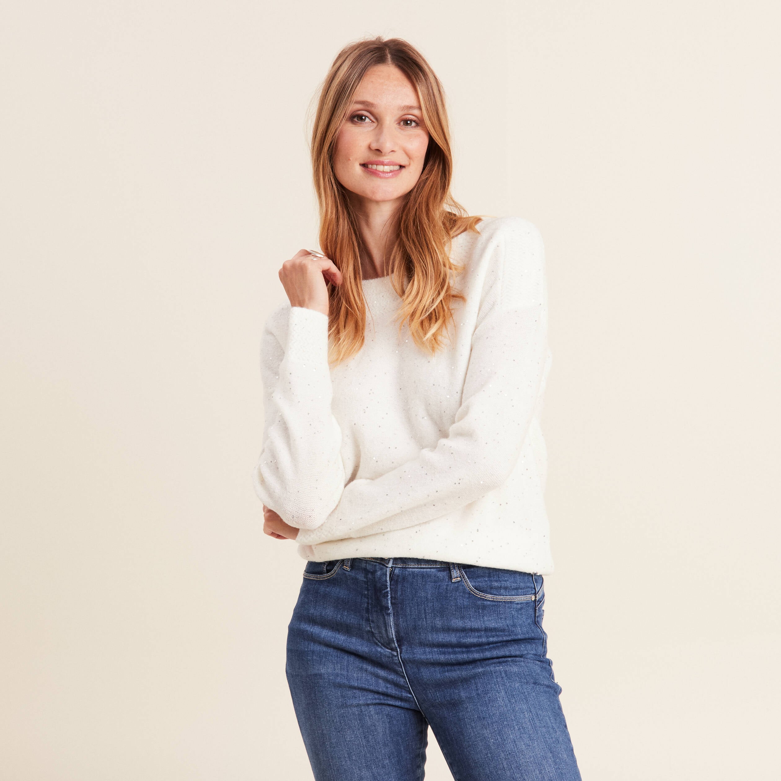 Pull manches longues ecru femme