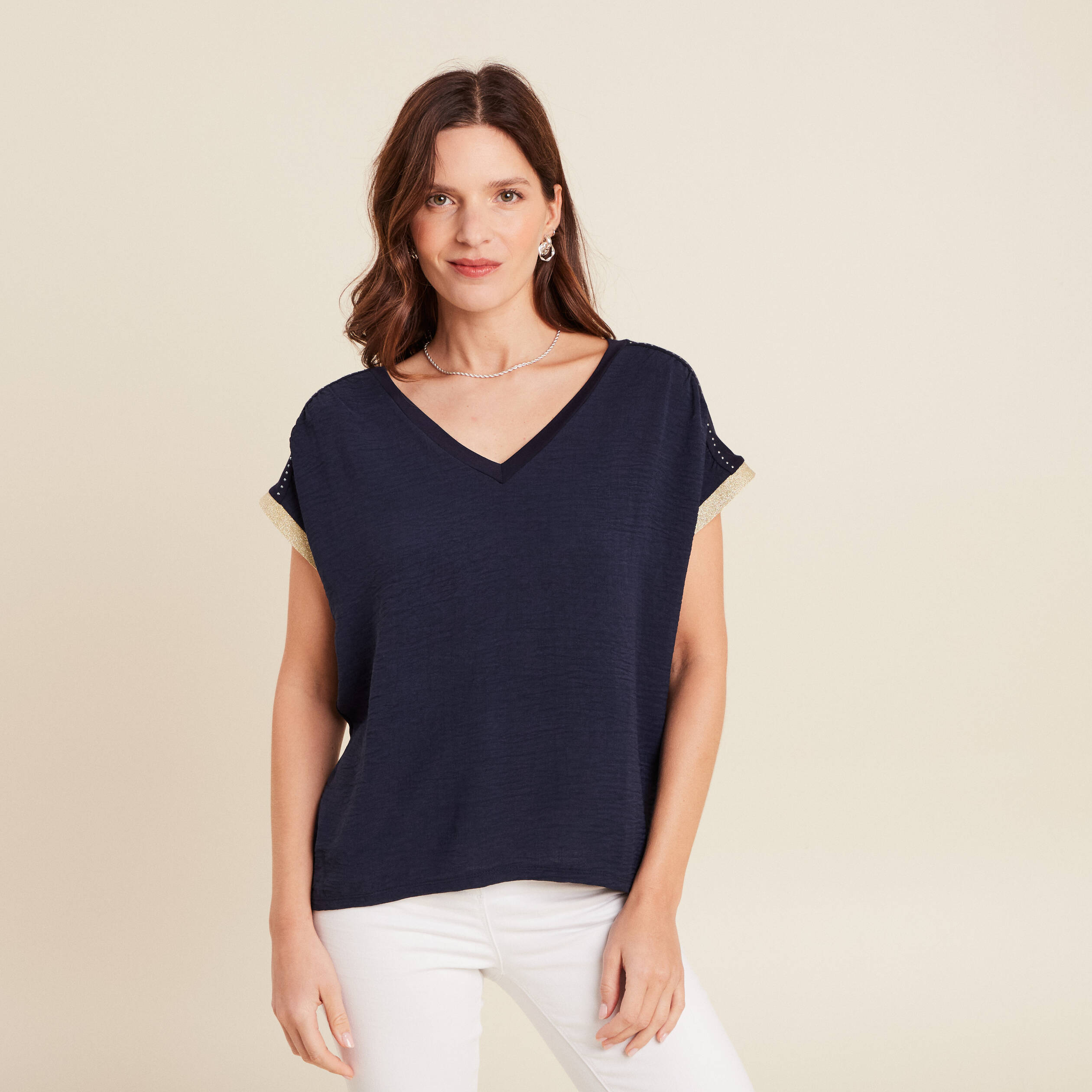 t shirt maille legere manches courtes noir femme T-shirt maille légère manches courtes noir femme