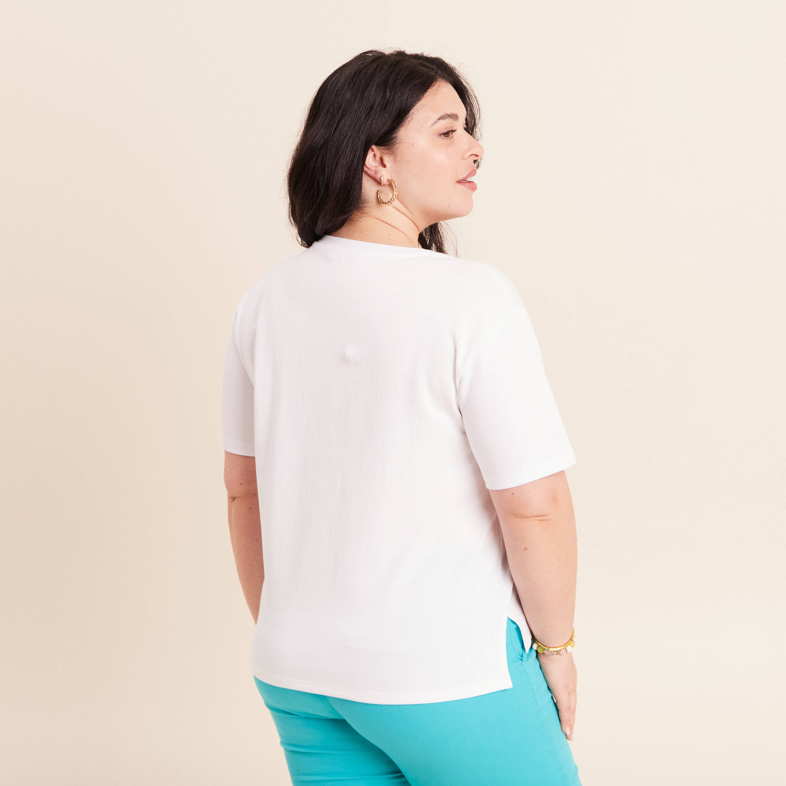 T-shirt col rond manches courtes sequins blanc femme