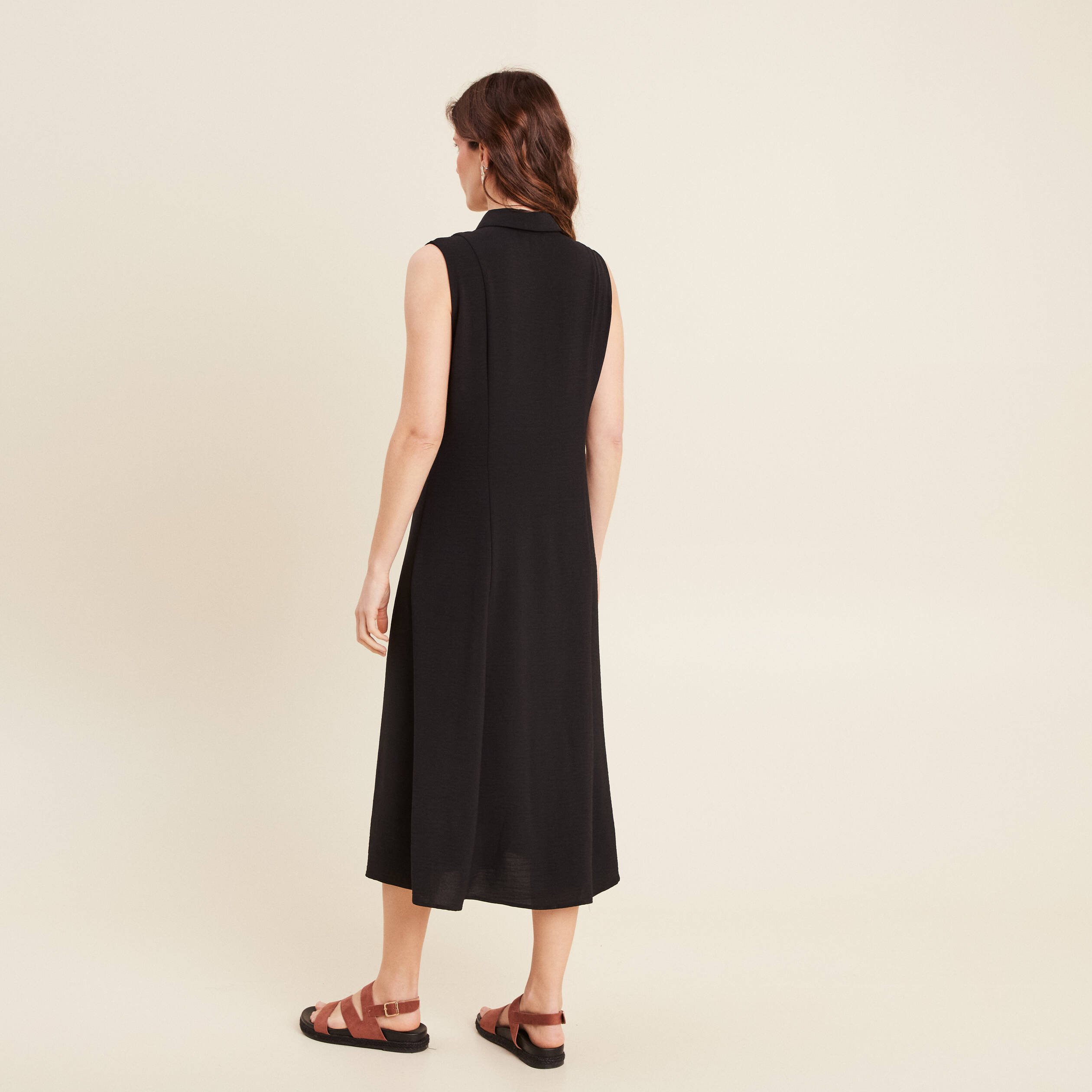 Robe longue évasée noir femme