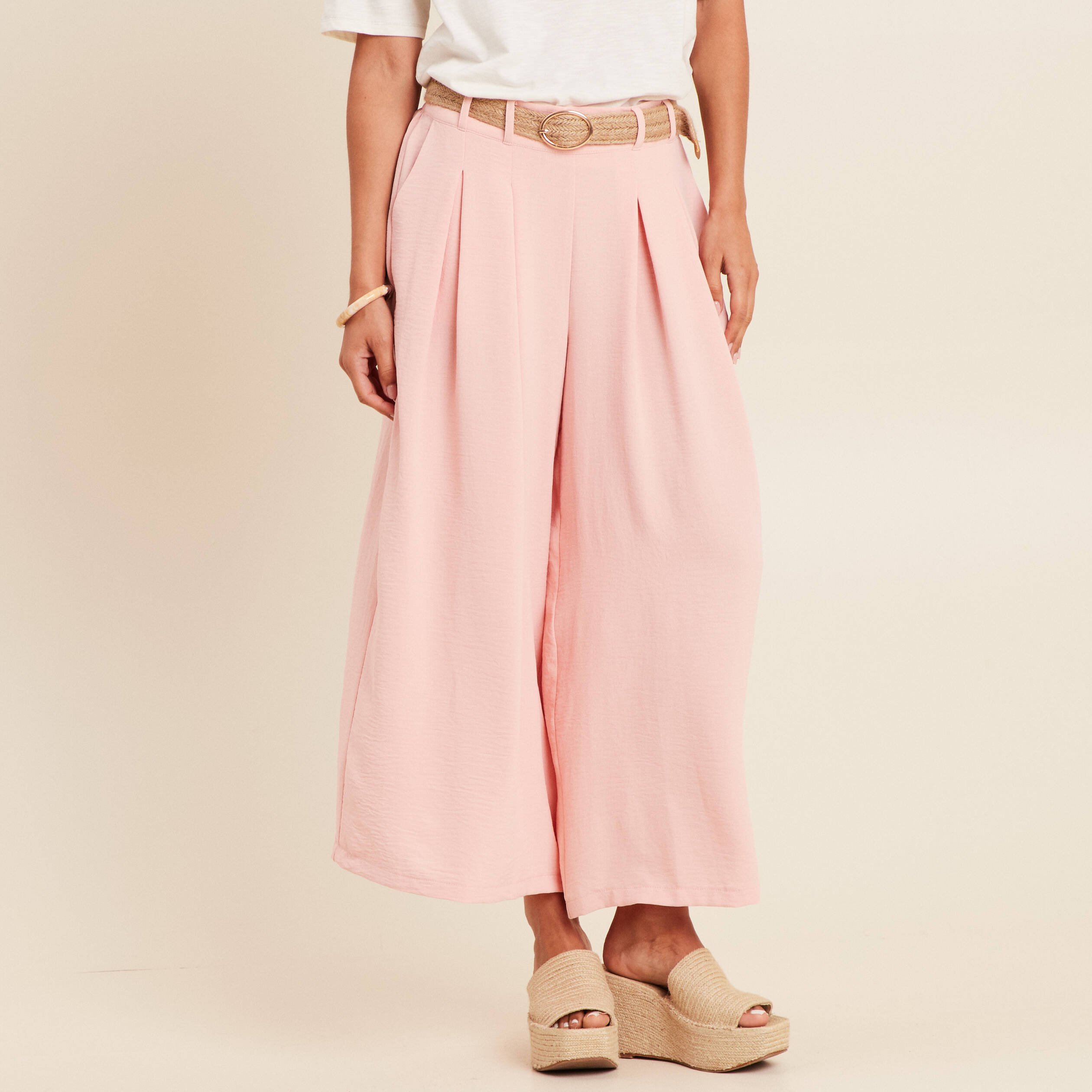 pantalon jupe culotte large rose saumon femme Pantalon jupe-culotte large rose saumon femme