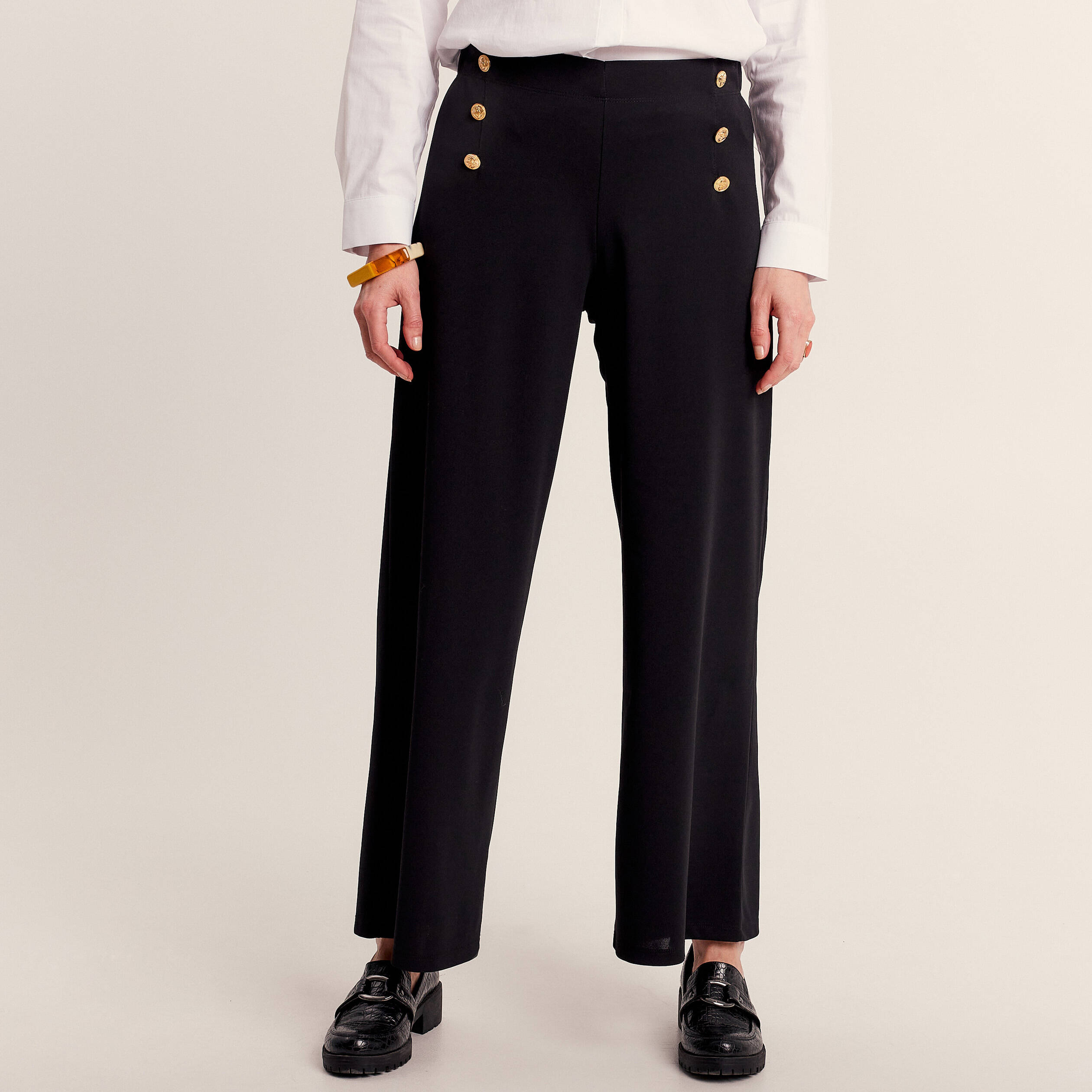 Pantalon coupe large &agrave; pont noir femme