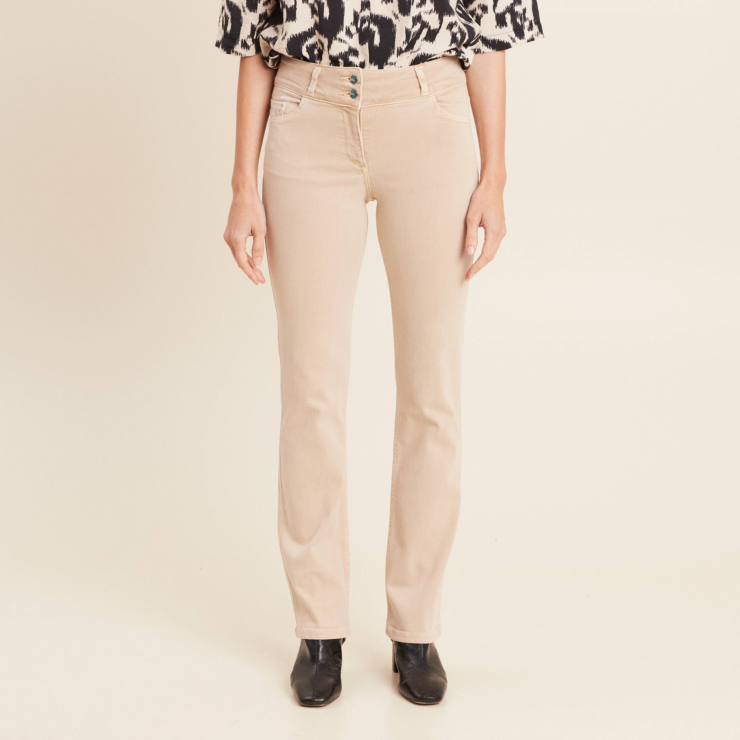 Jean droit denim beige femme
