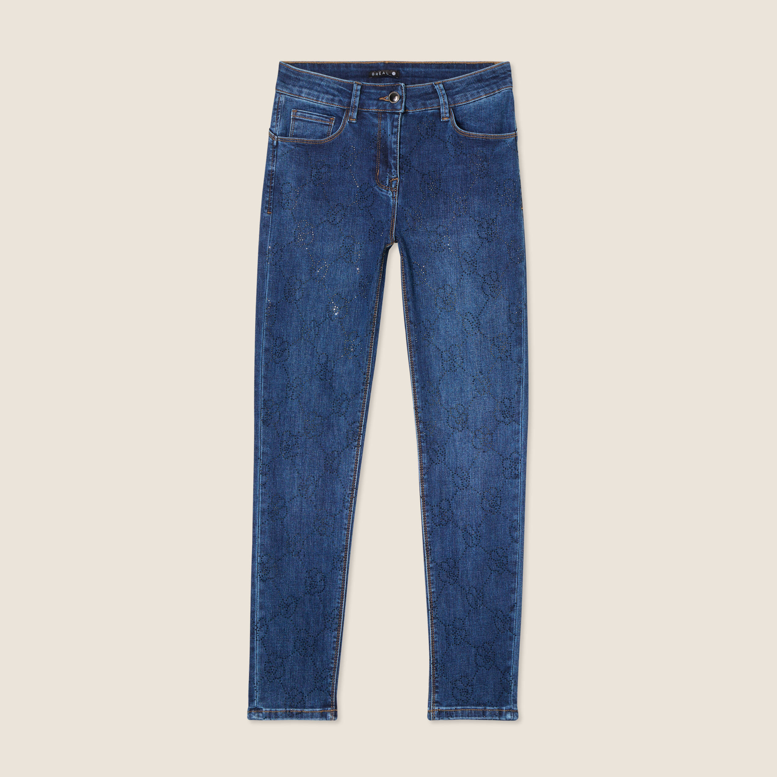 Jean ajusté à strass denim brut femme