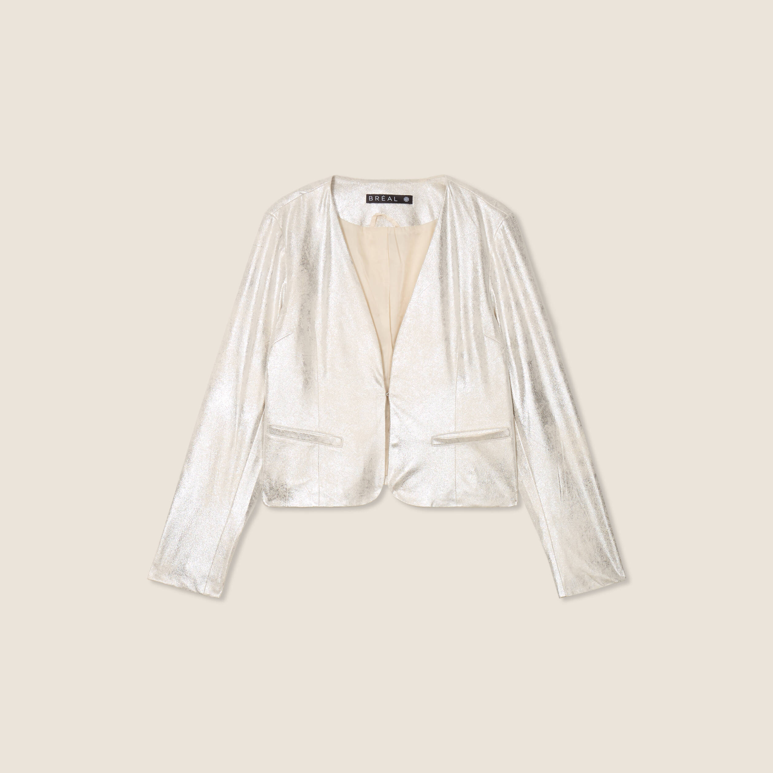 Veste courte métallisée couleur argent femme
