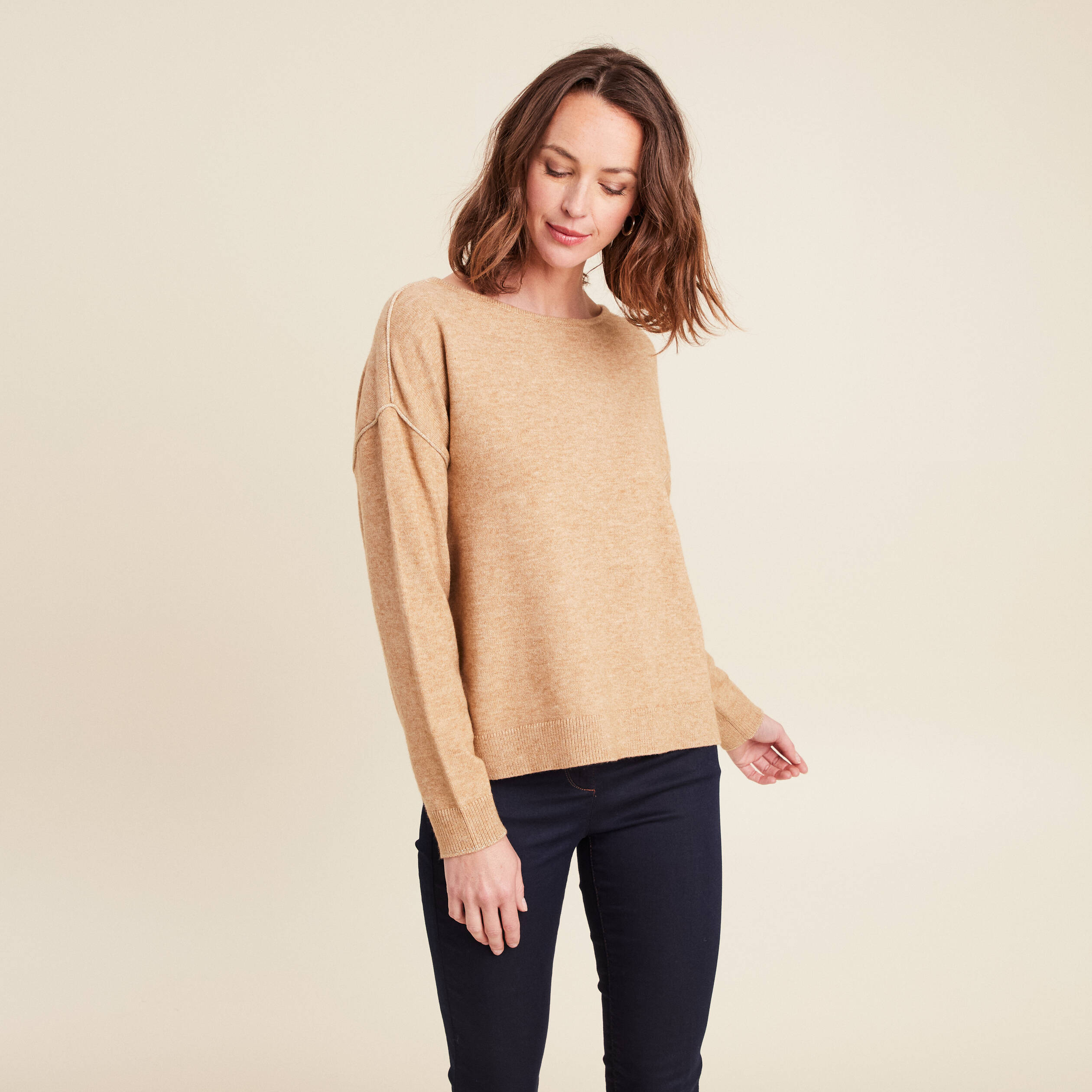 Pull manches longues beige femme