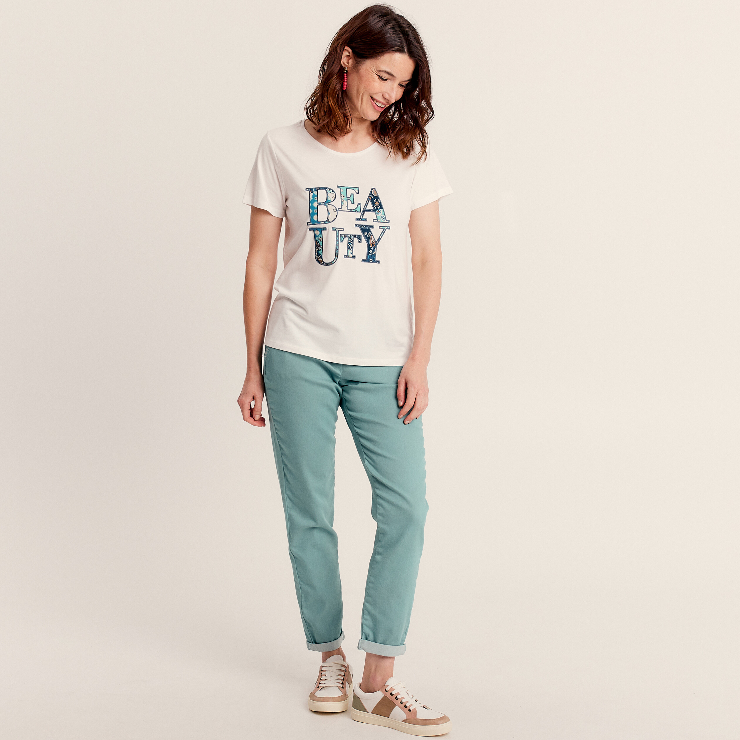 T-shirt manches courtes ecru femme