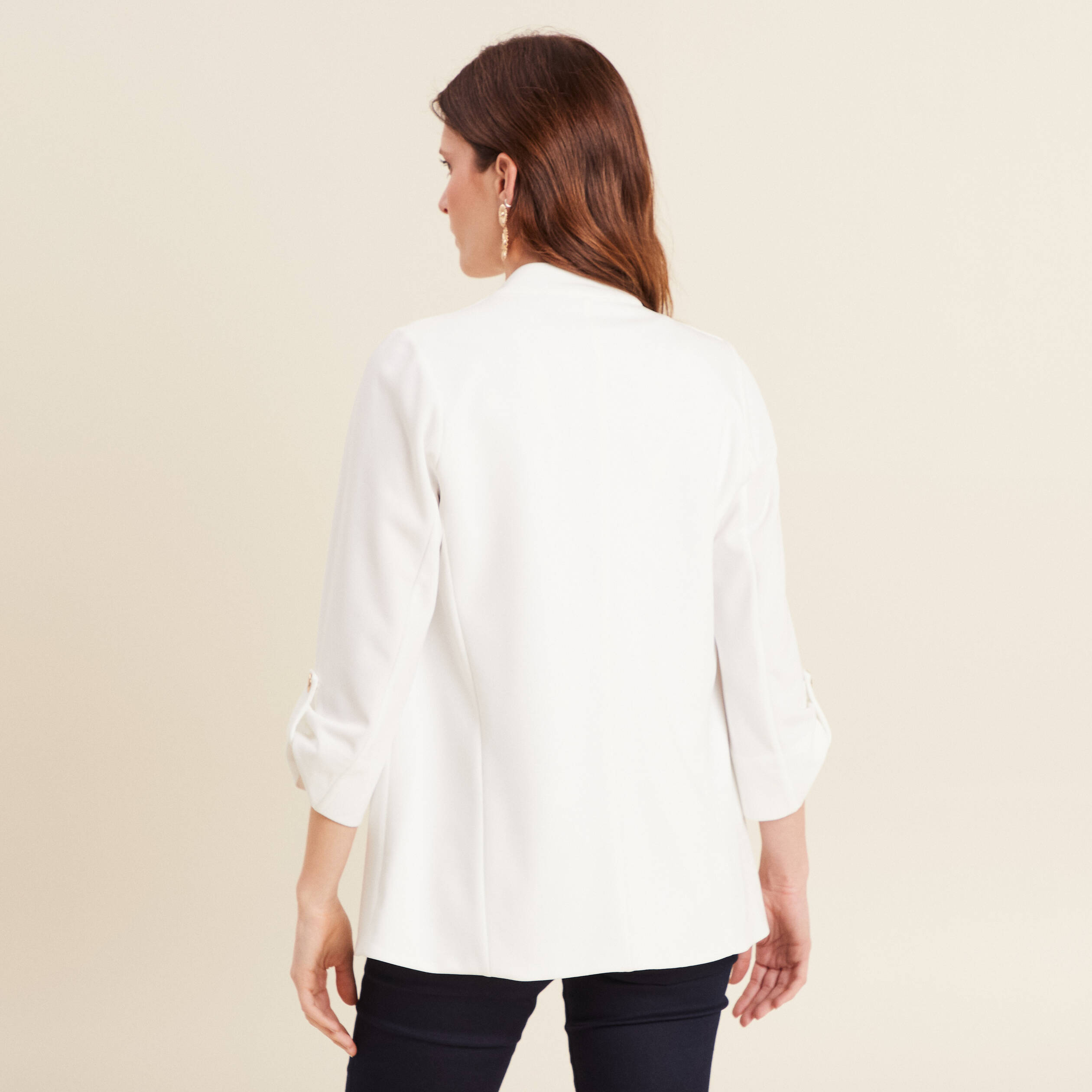 Veste esprit tailleur cascade ecru femme