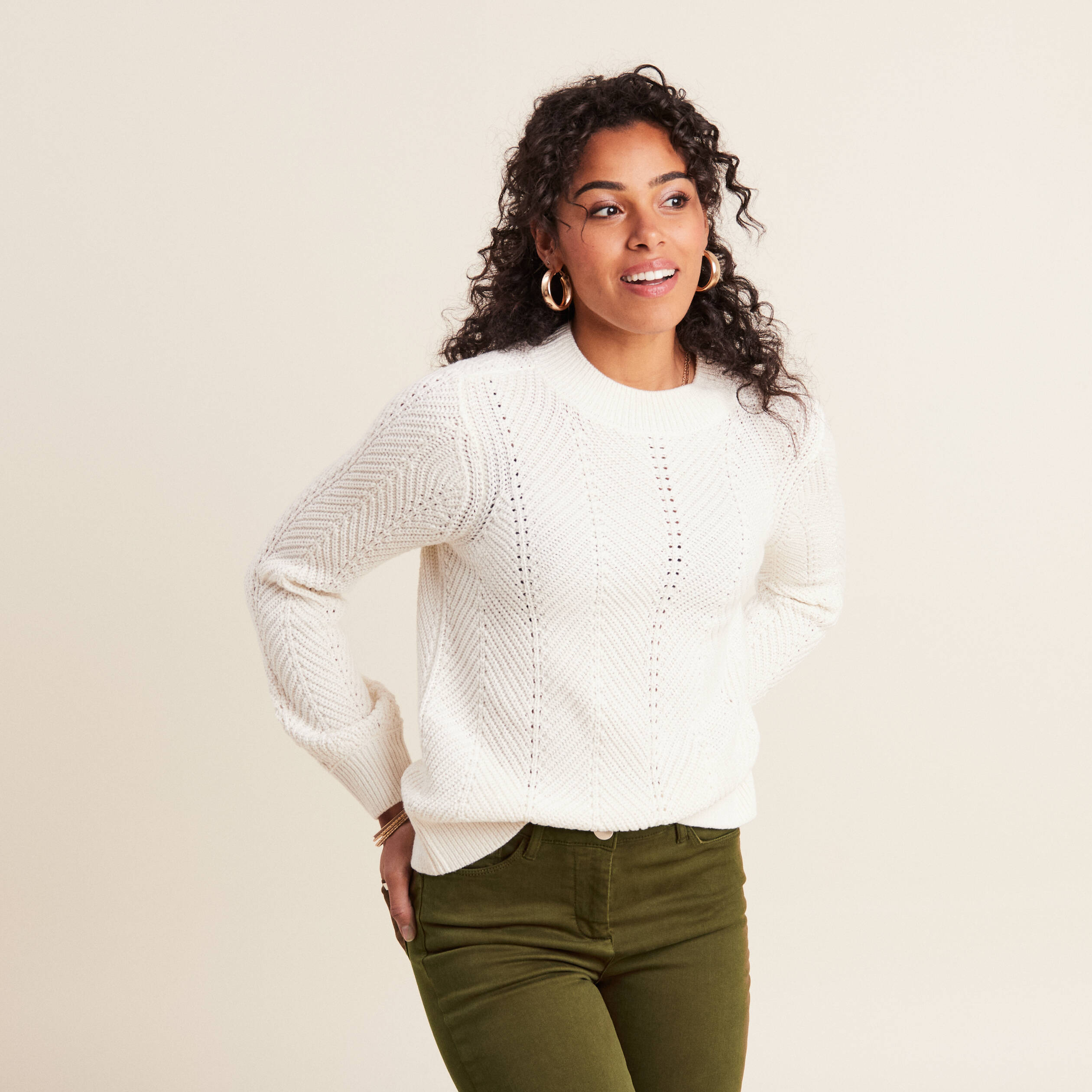 Pull manches longues ecru femme