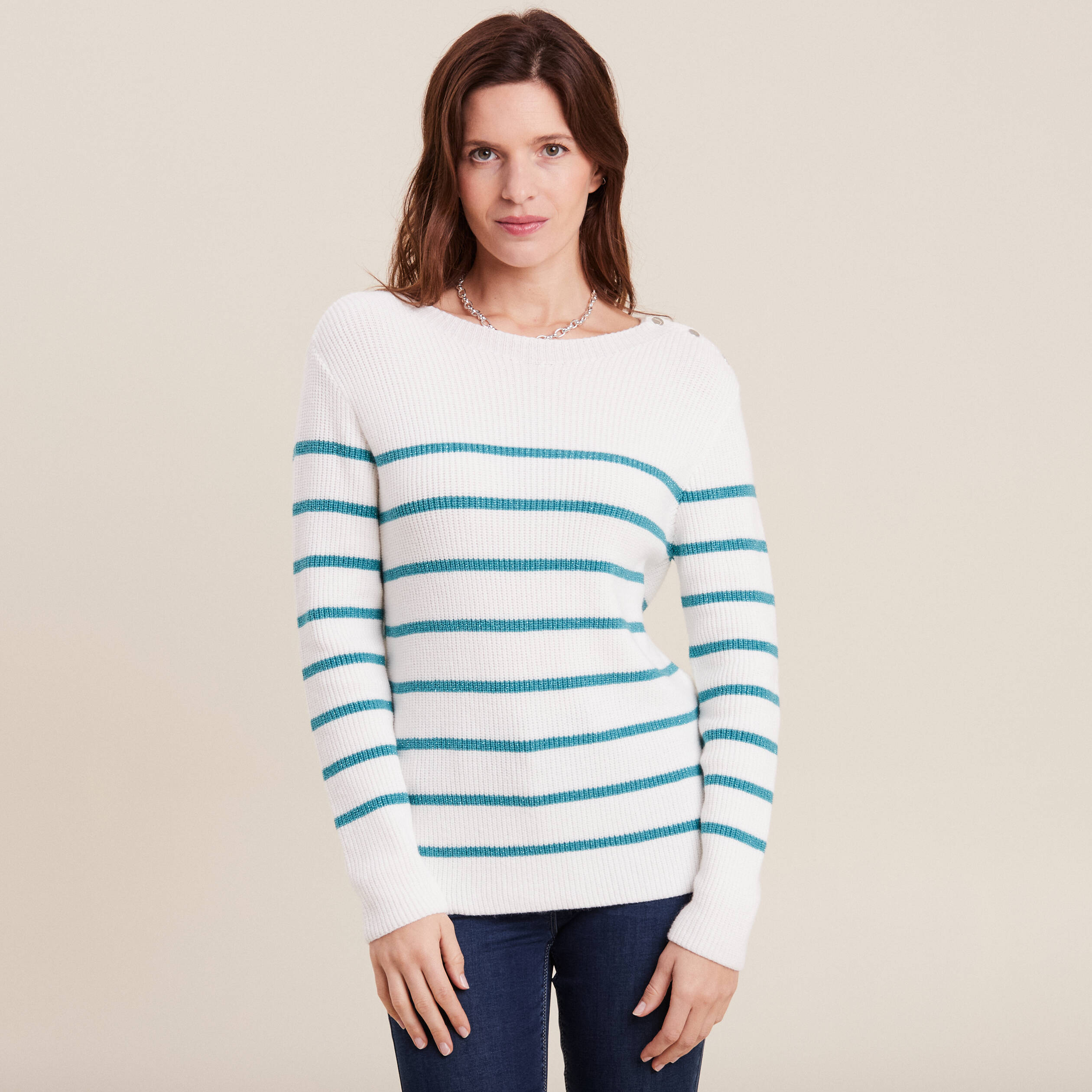 Pull confectionné en France bleu canard femme