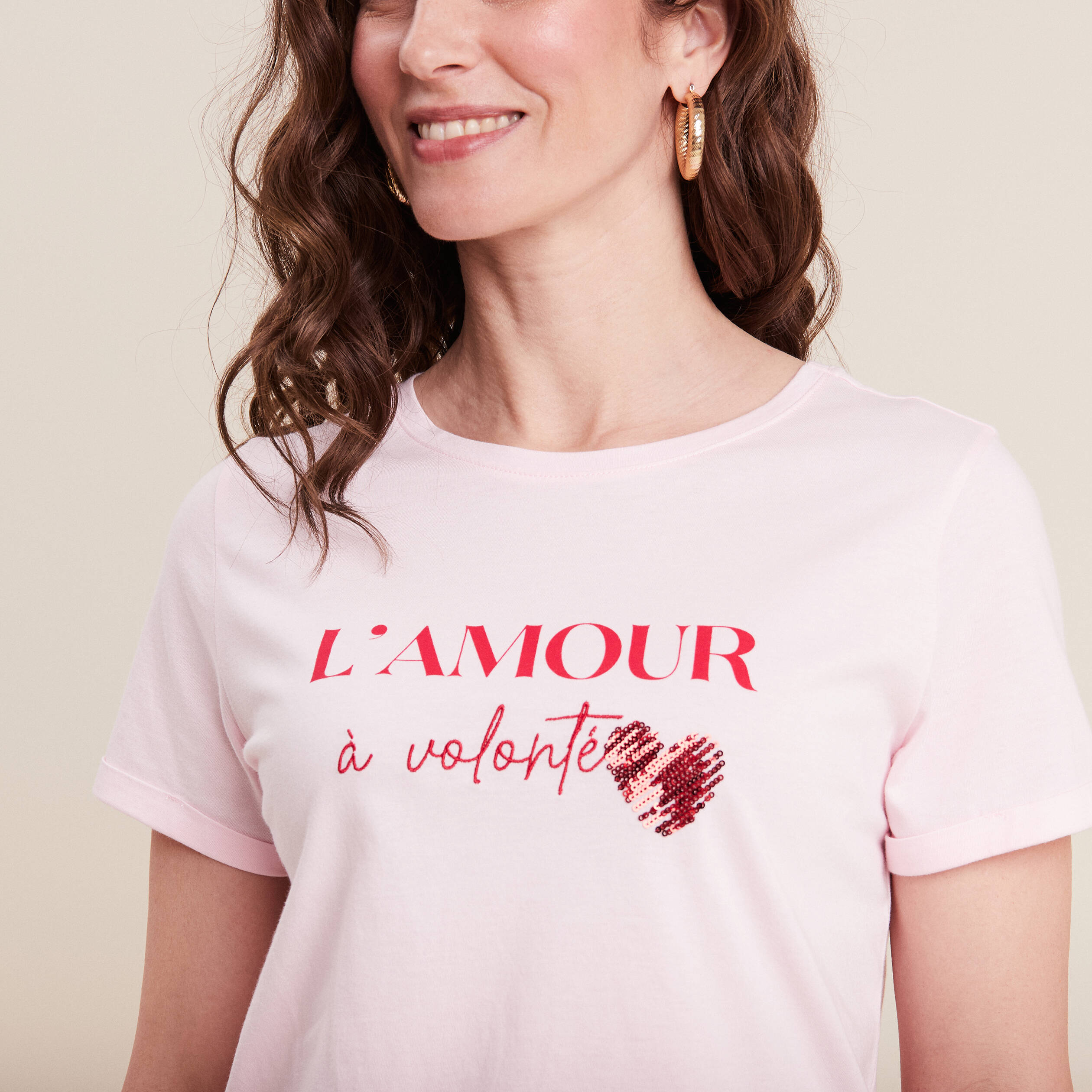 T-shirt manches courtes rose femme