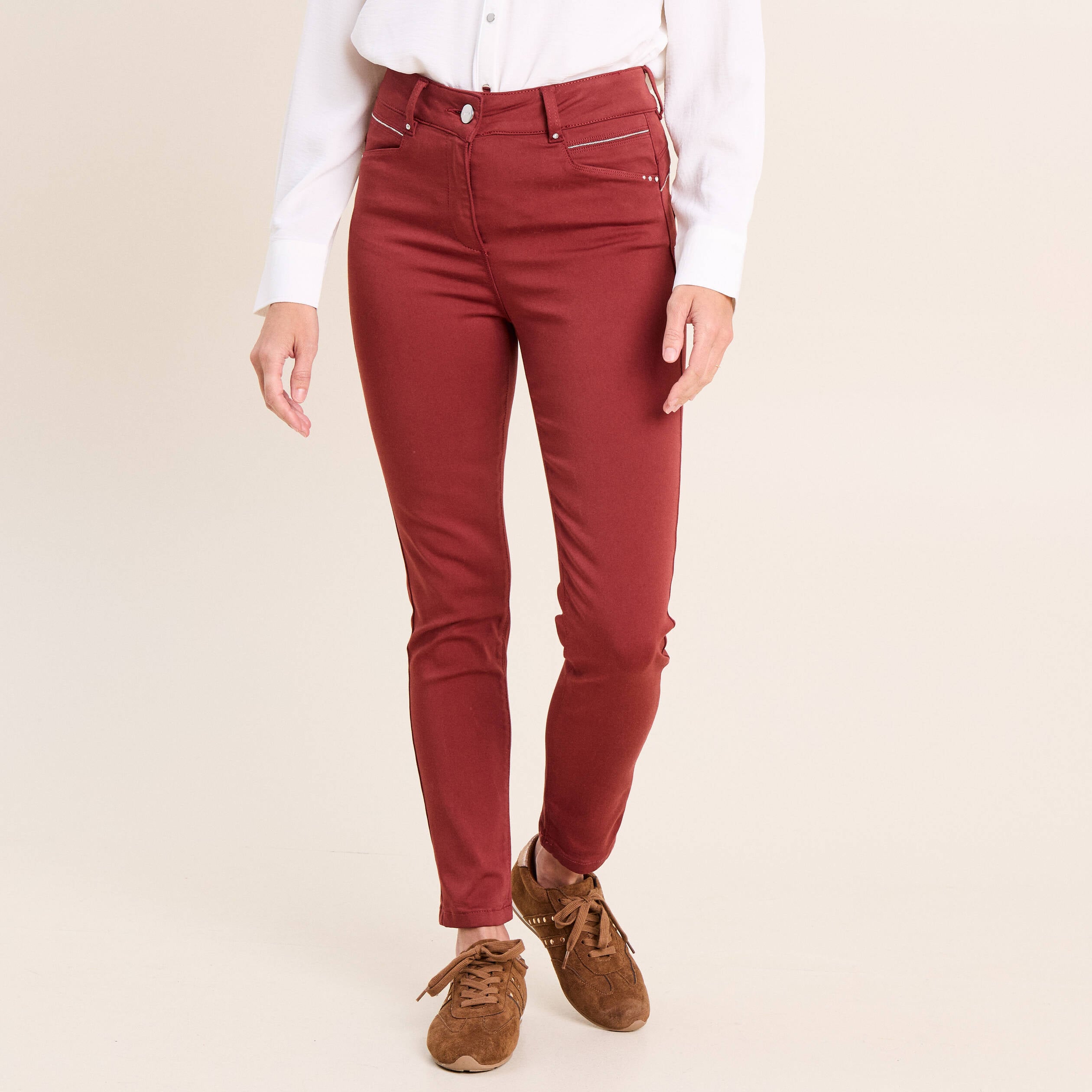 Pantalon coupe ajust&eacute;e taille haute orange fonc&eacute; femme