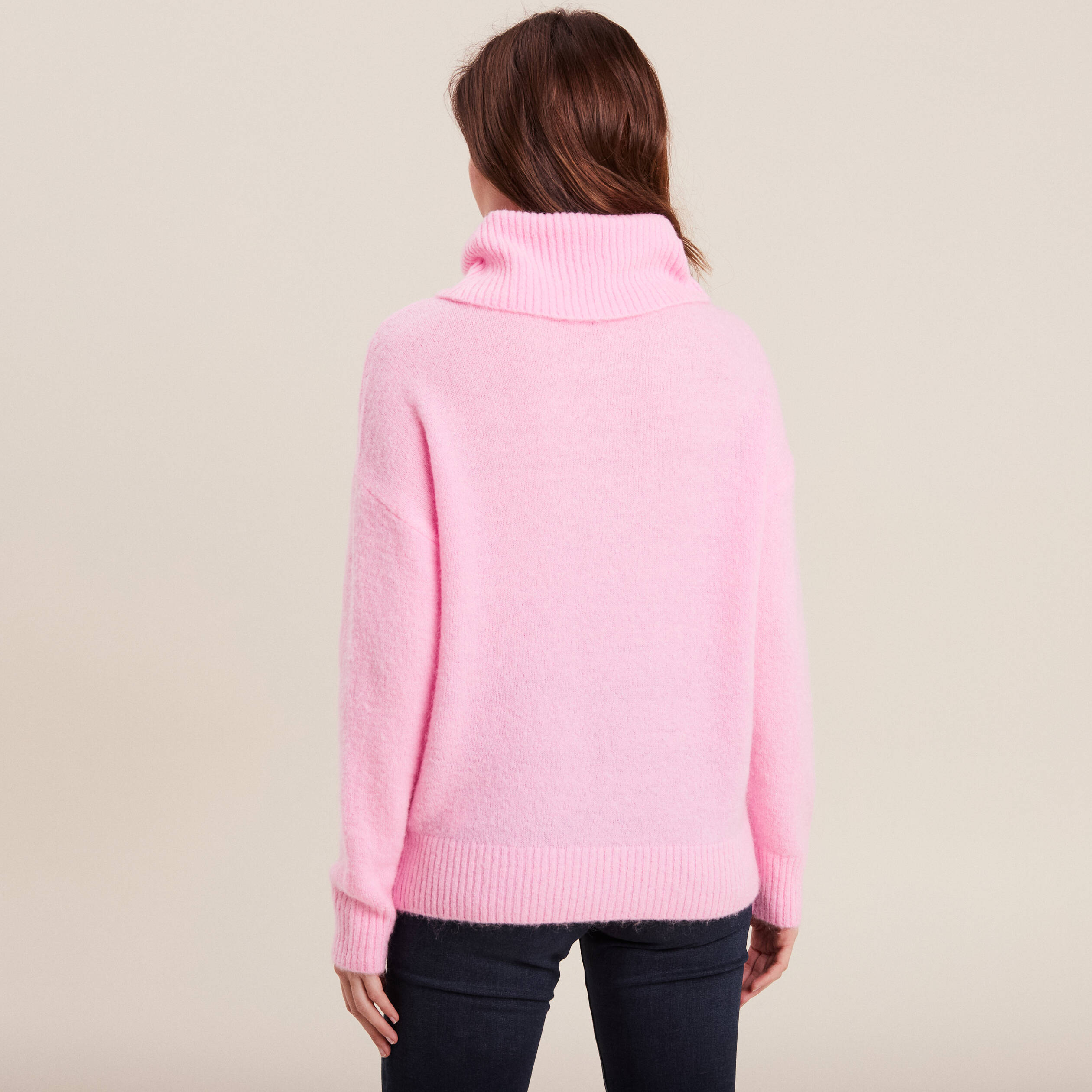 Pull manches longues rose vif femme