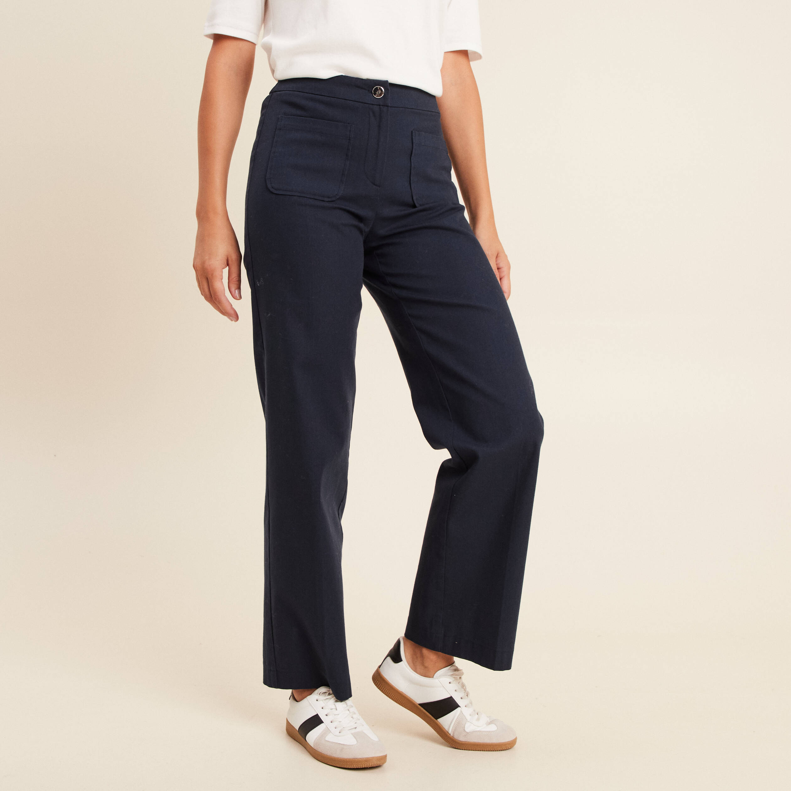 Leger Bootcut Breal Pantalon Taille Basculee Pantacourt Court