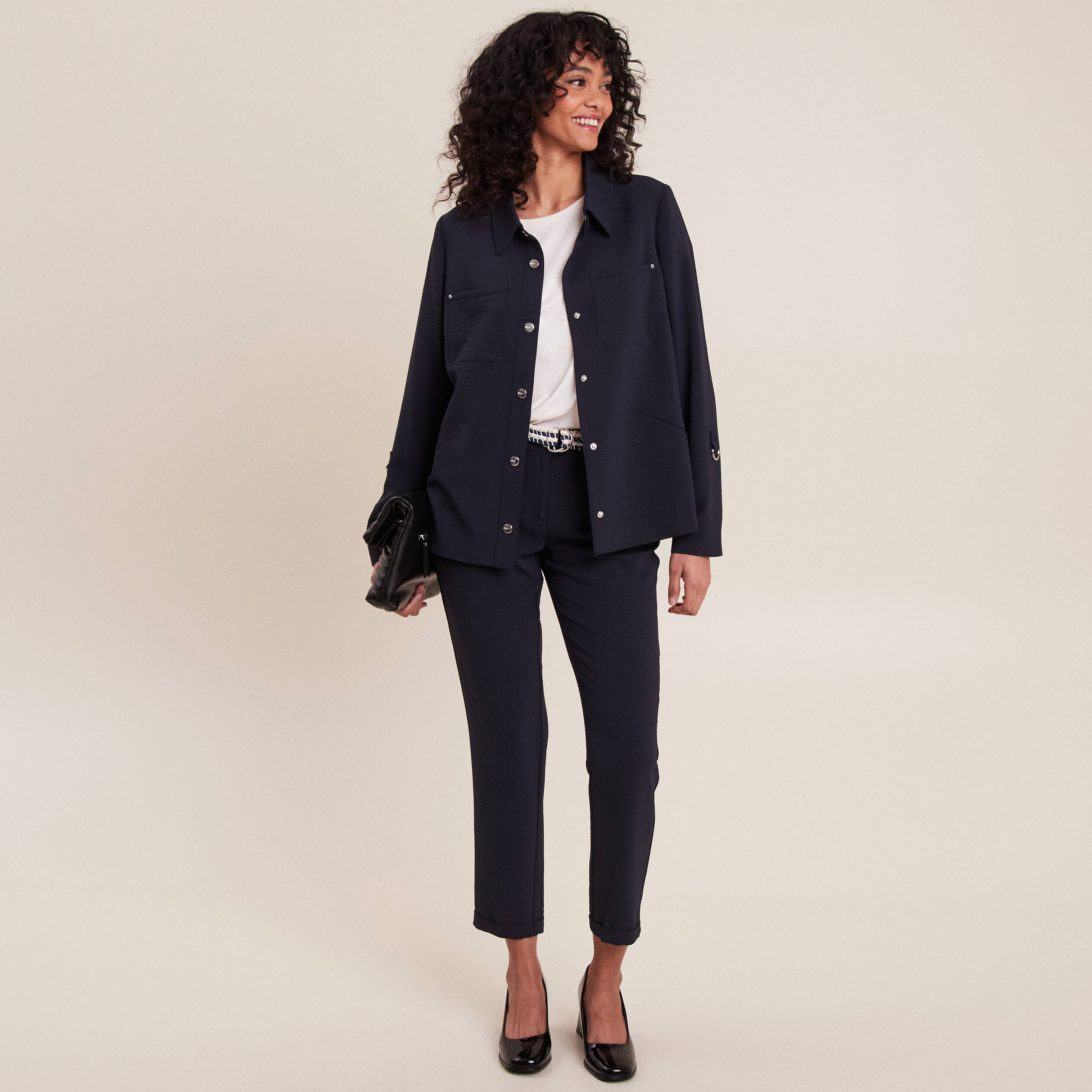 Veste cintr?�e boutonn?�e bleu fonc?� femme | Br?�al