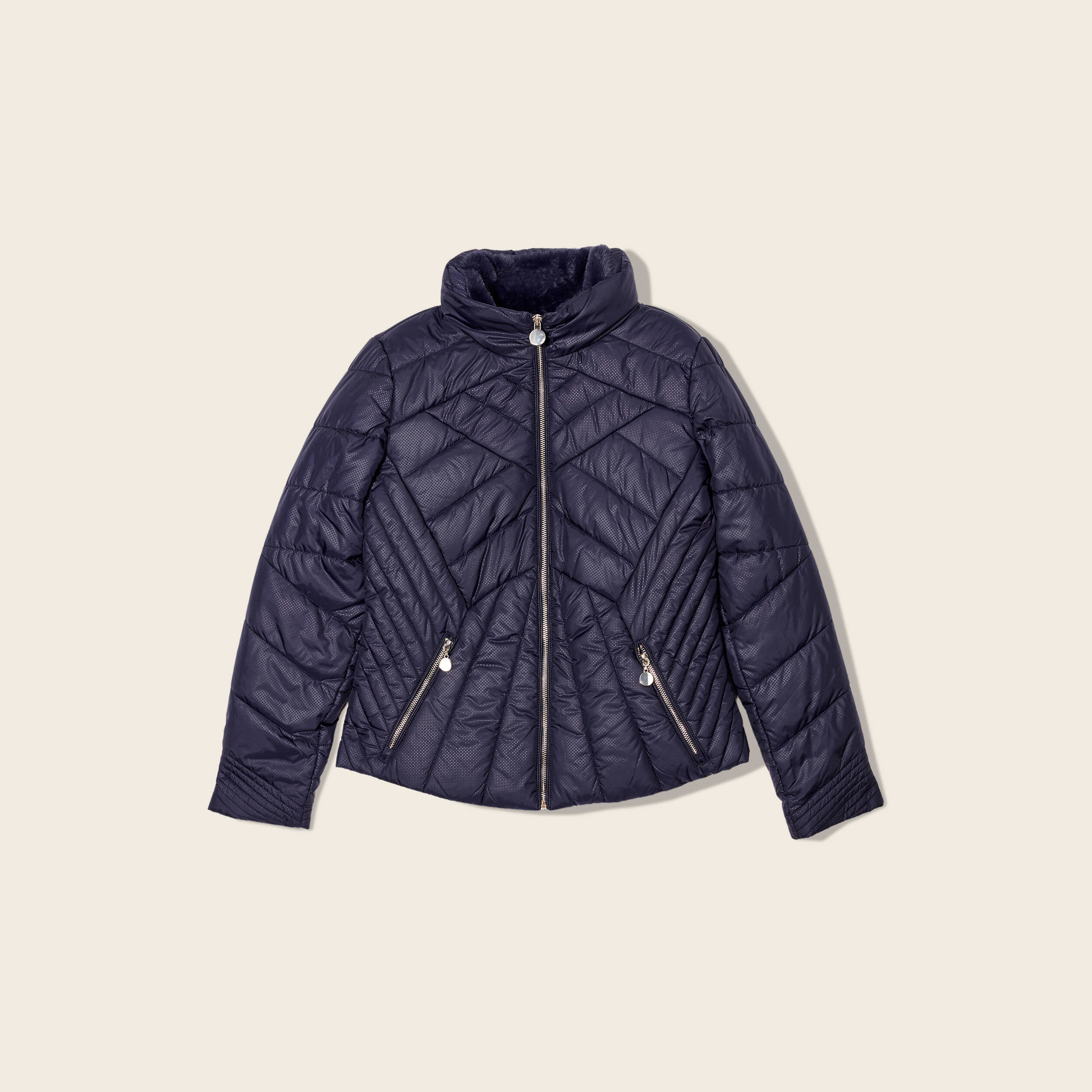 Doudoune déperlante droite zippée bleu foncé femme