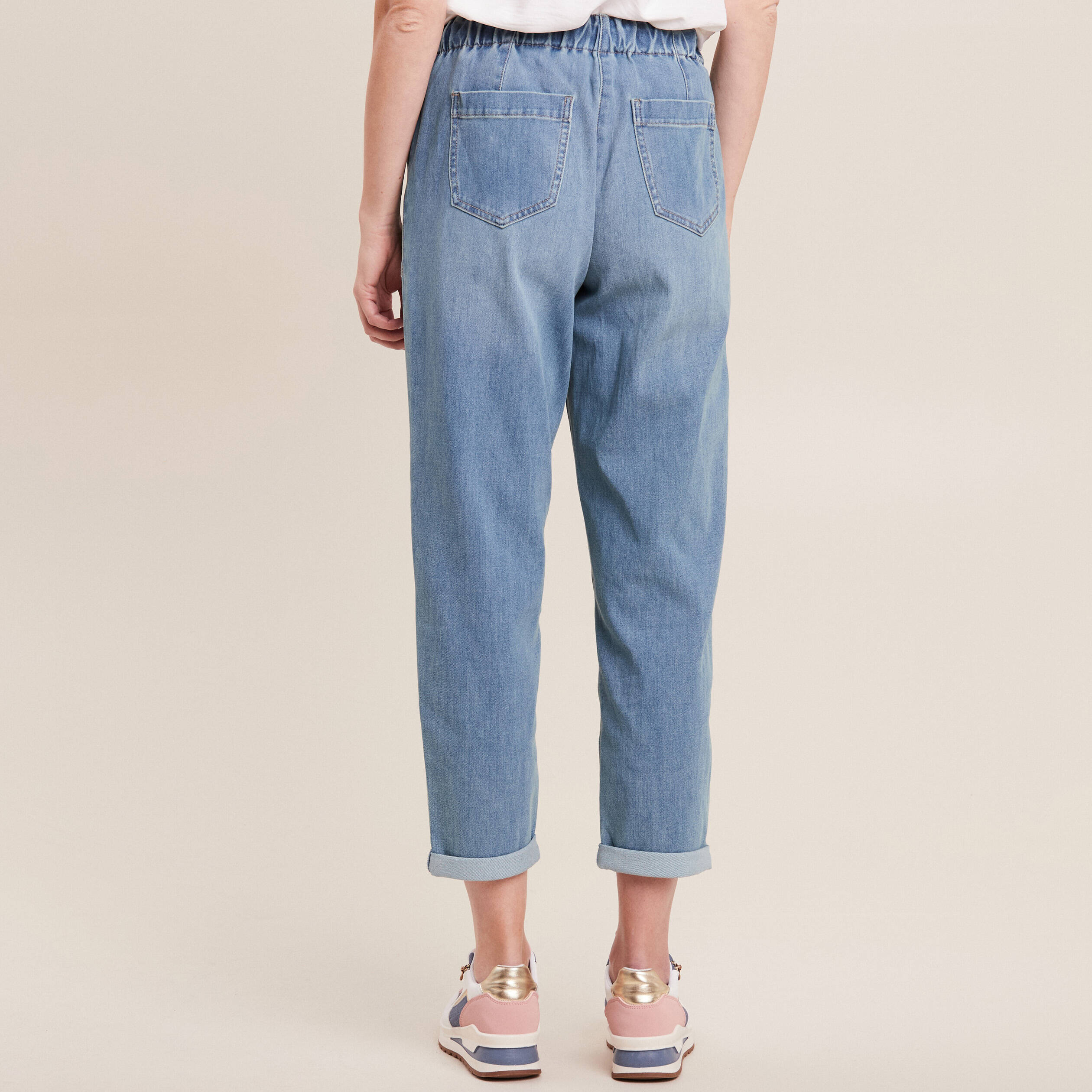 Jean large à coulisse denim double stone femme