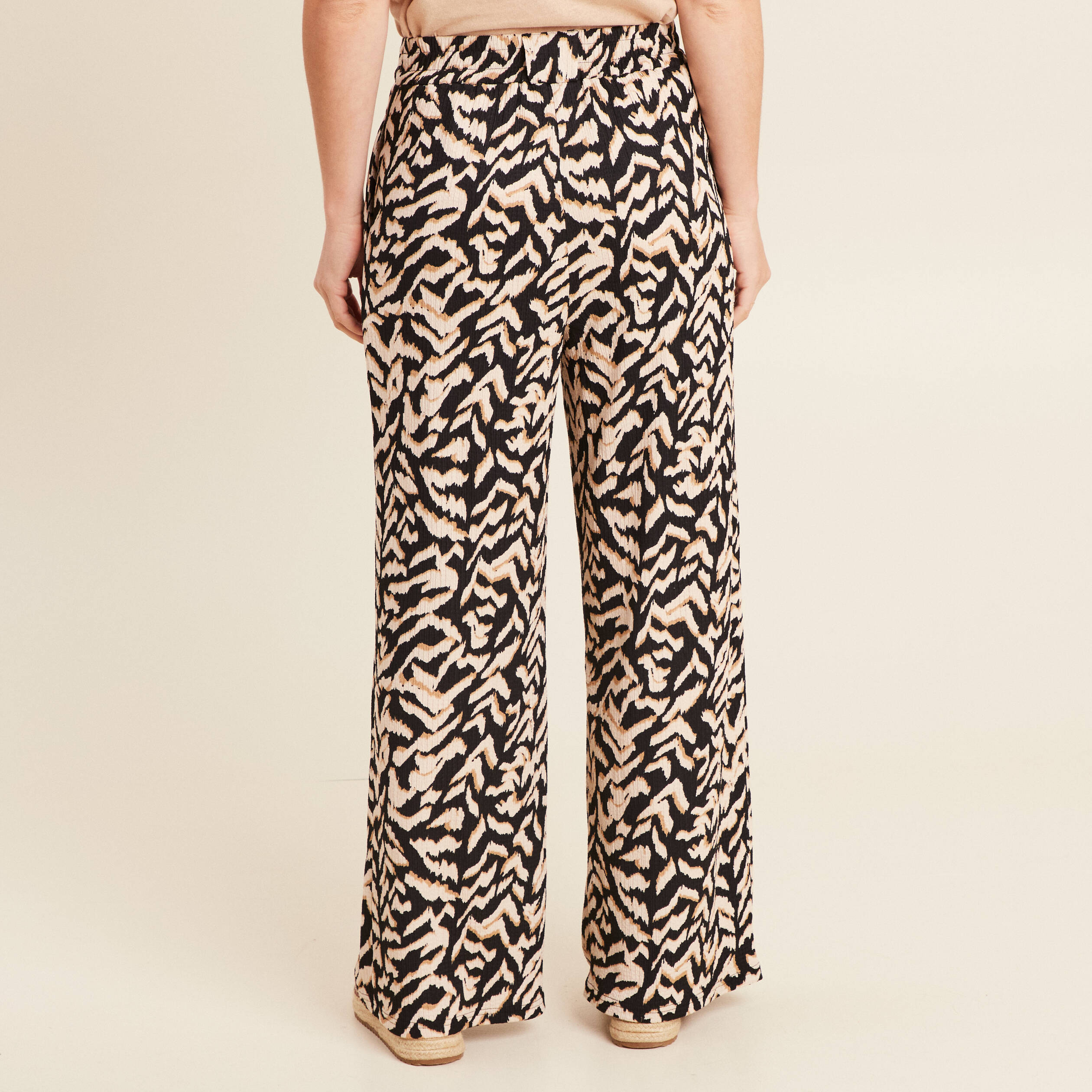Pantalon large taille haute noir femme