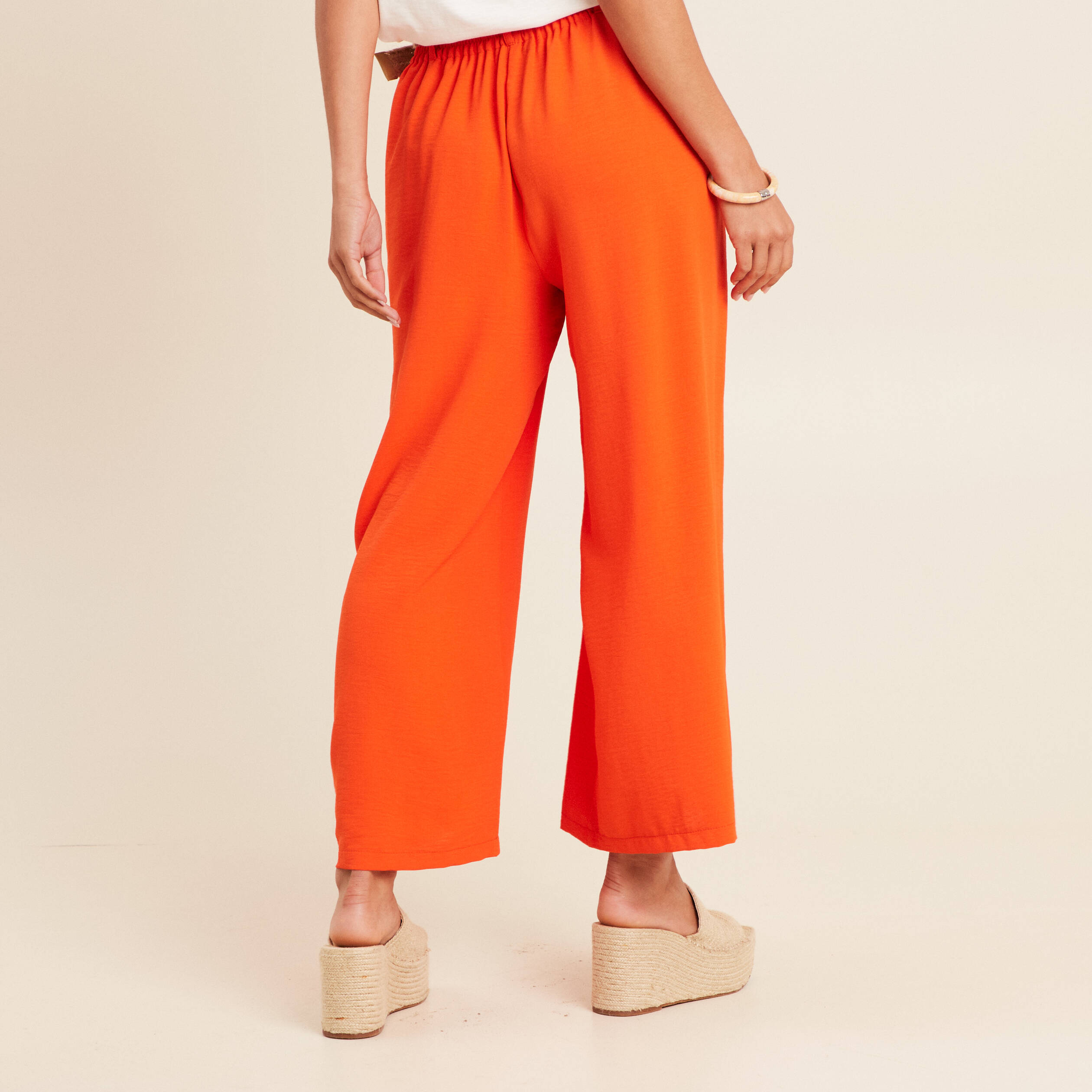 pantalon jupe culotte large orange corail femme Pantalon jupe-culotte large orange corail femme