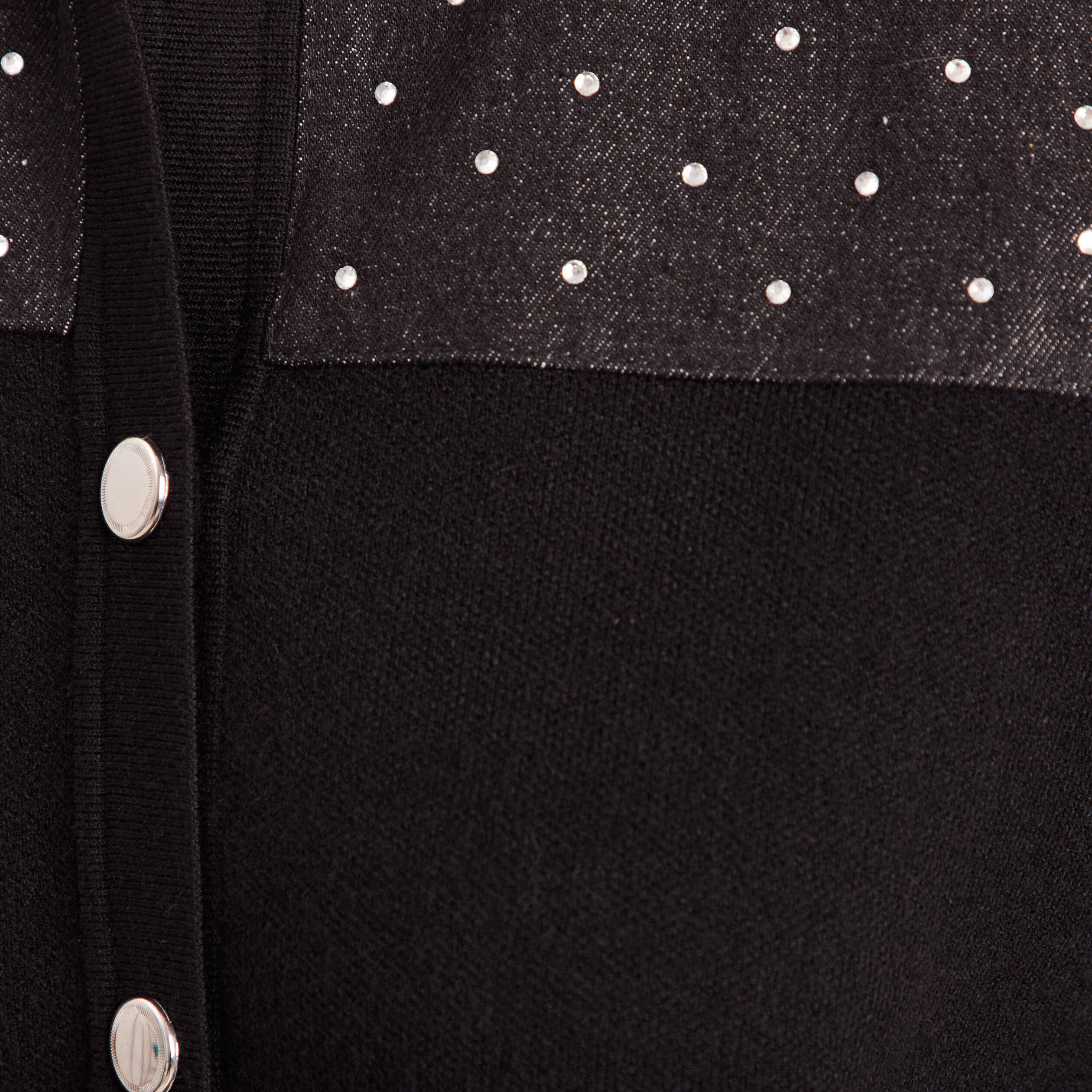 Gilet col rond manches longues strass noir femme