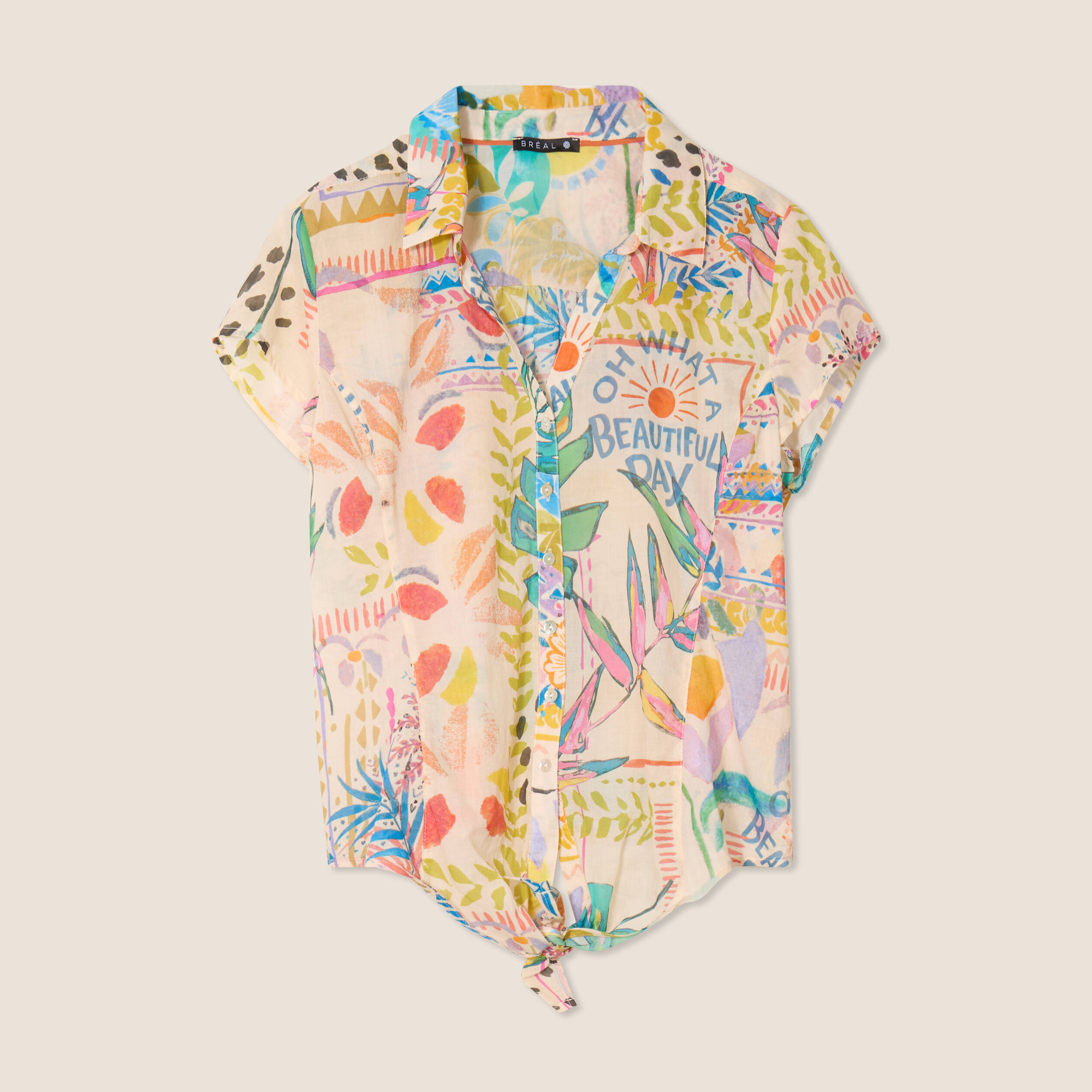 Chemise manches courtes nouée multicolore femme