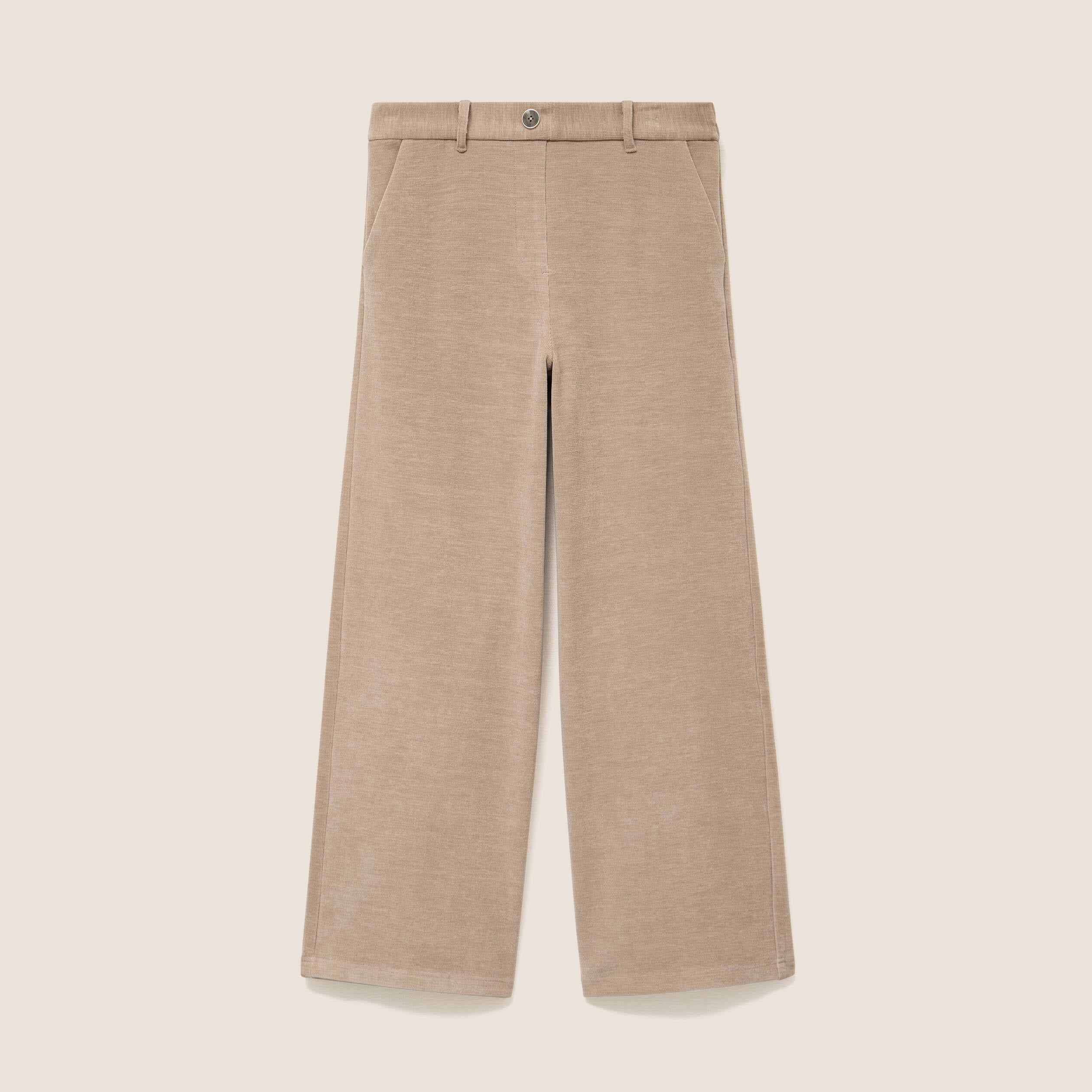 Pantalon loose en velours beige femme