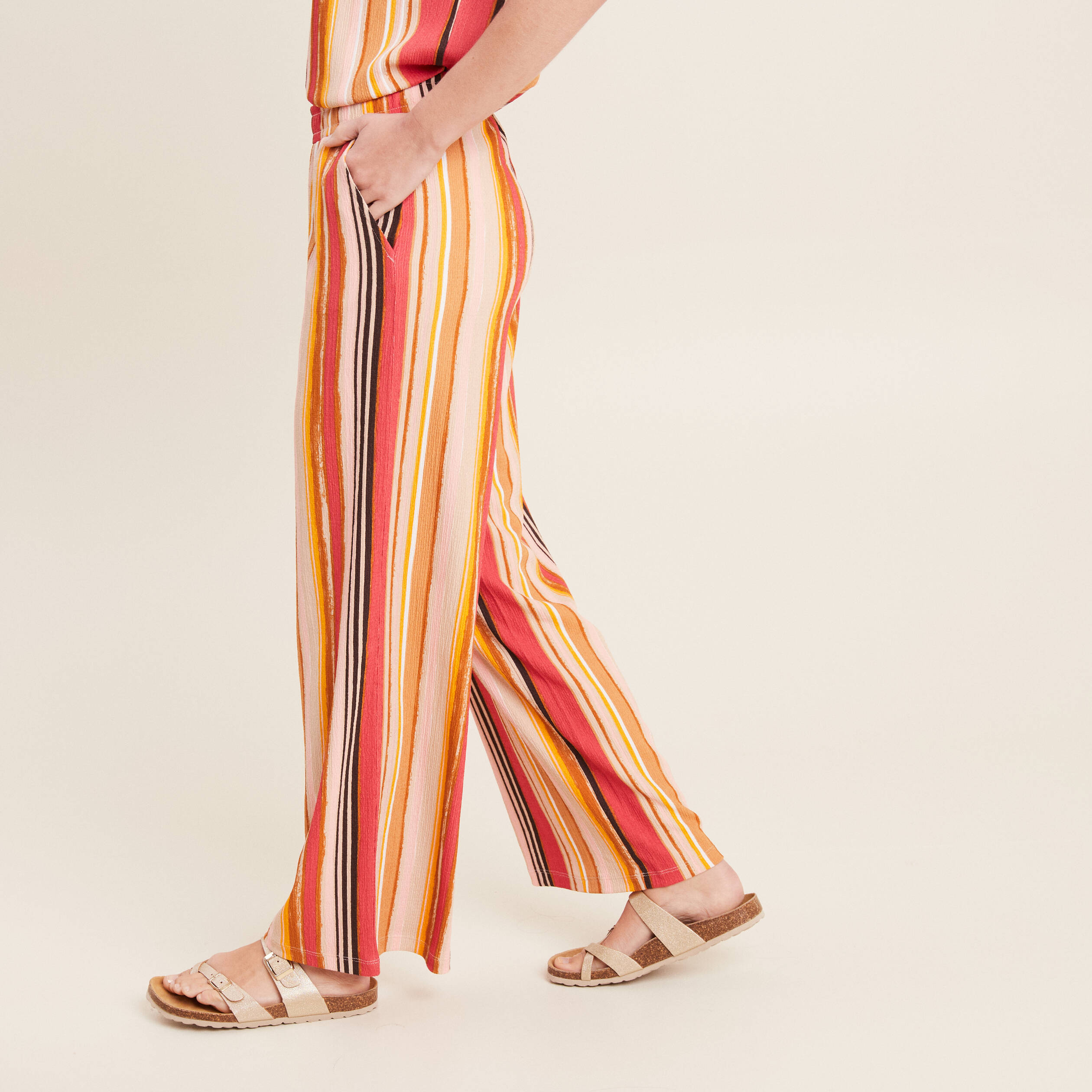 Pantalon flou 7/8ème rose cerise femme