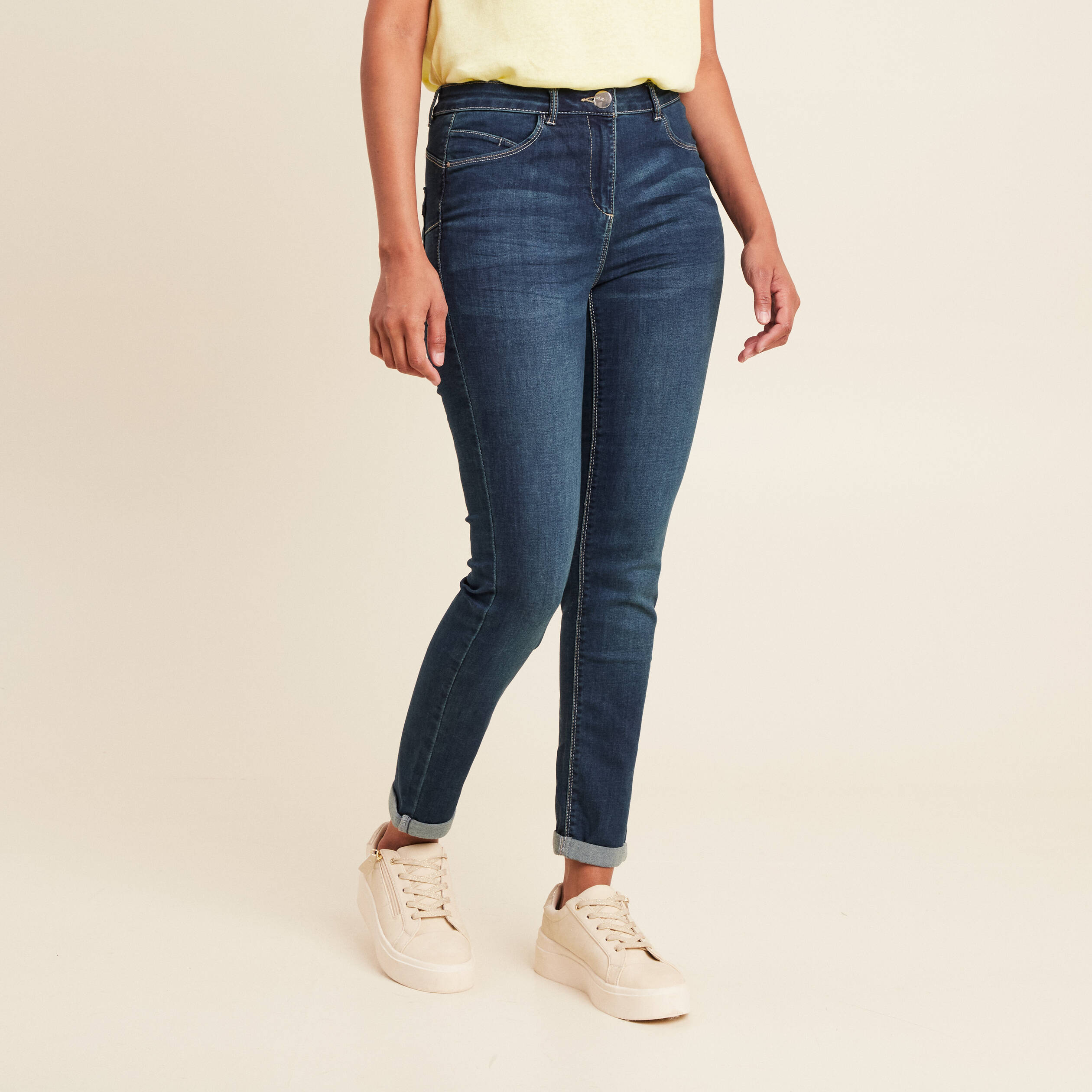 jeans ajuste taille standard 78eme denim brut femme Jeans ajusté taille standard 7/8ème denim brut femme