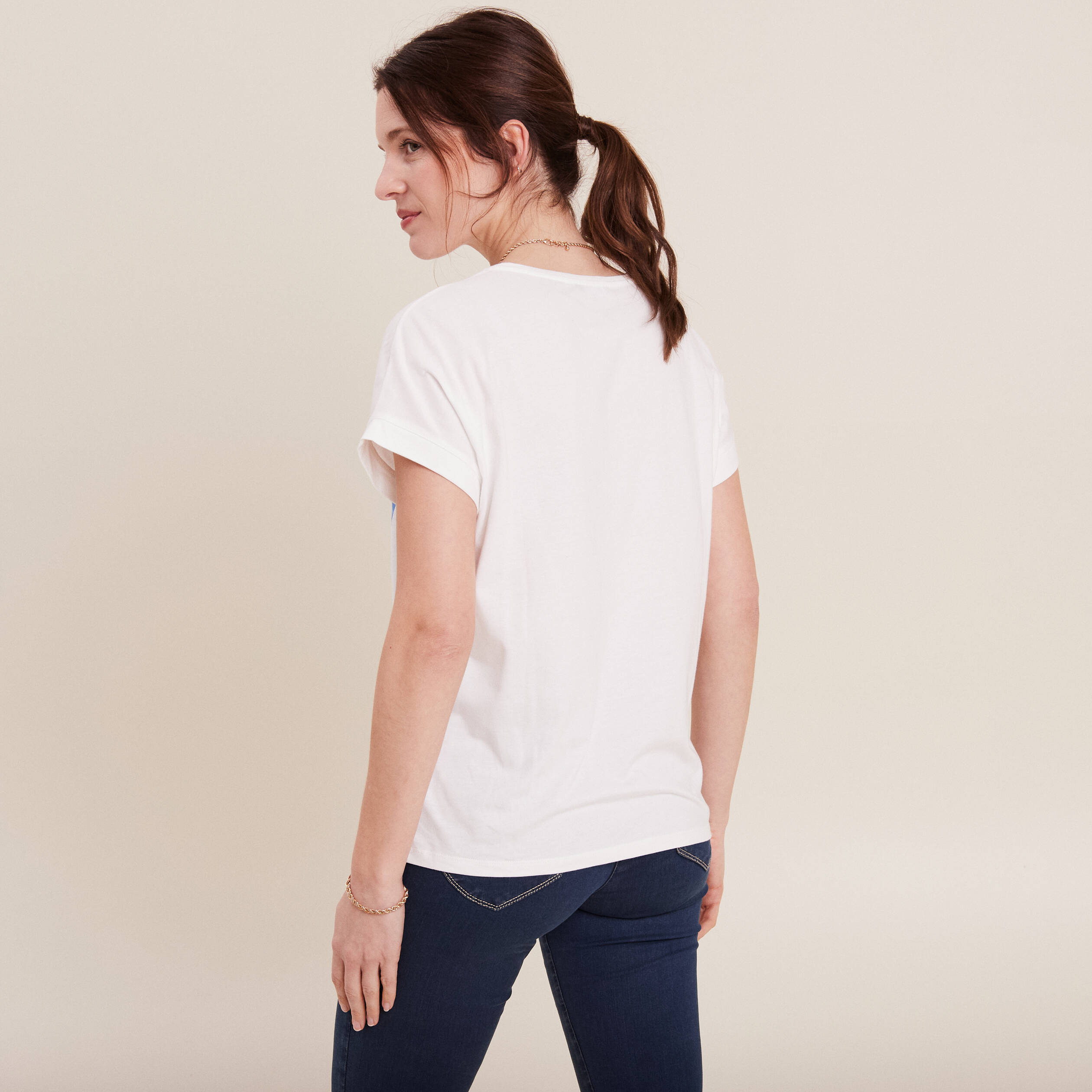 T-shirt manches courtes ecru femme