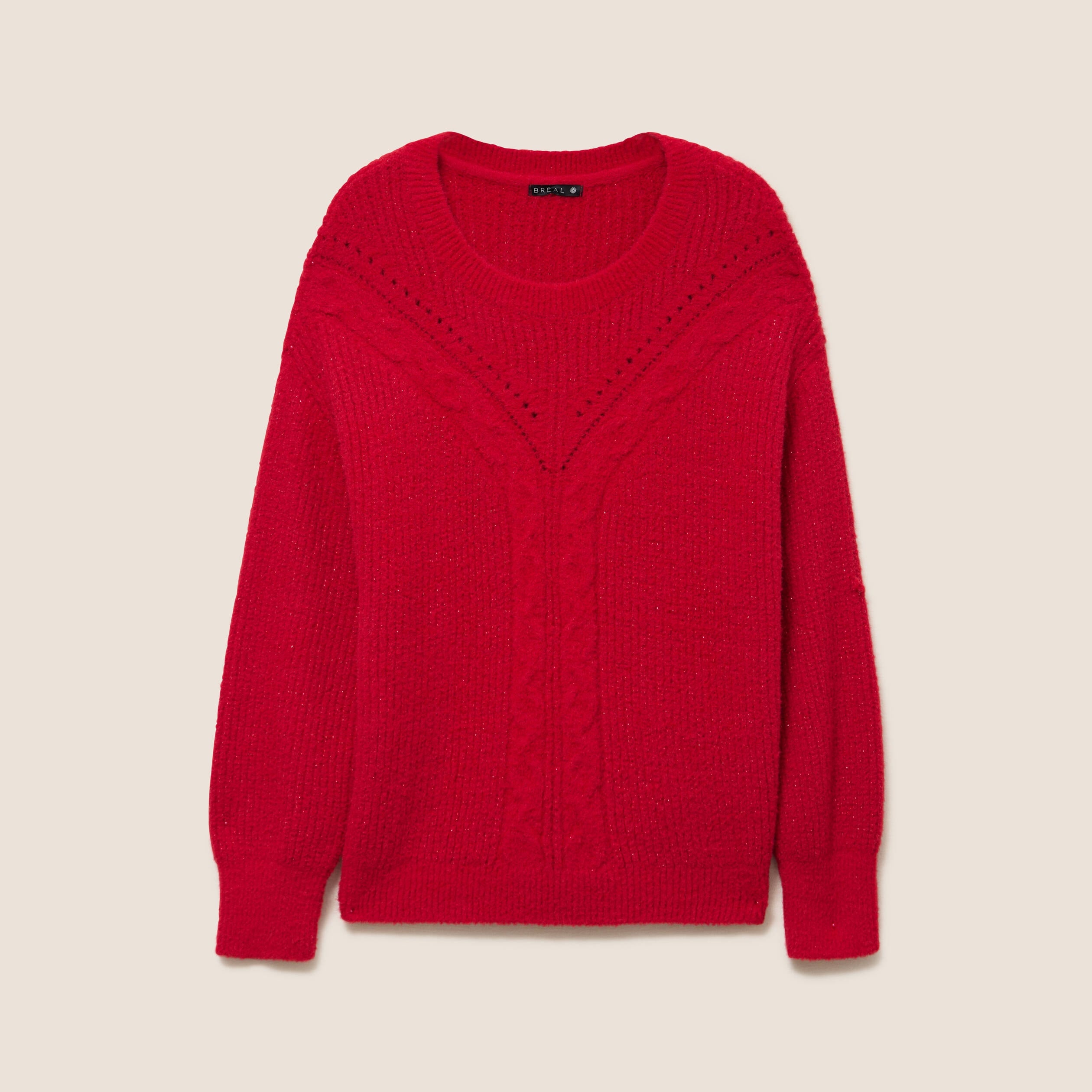 Pull col rond manches longues rouge femme