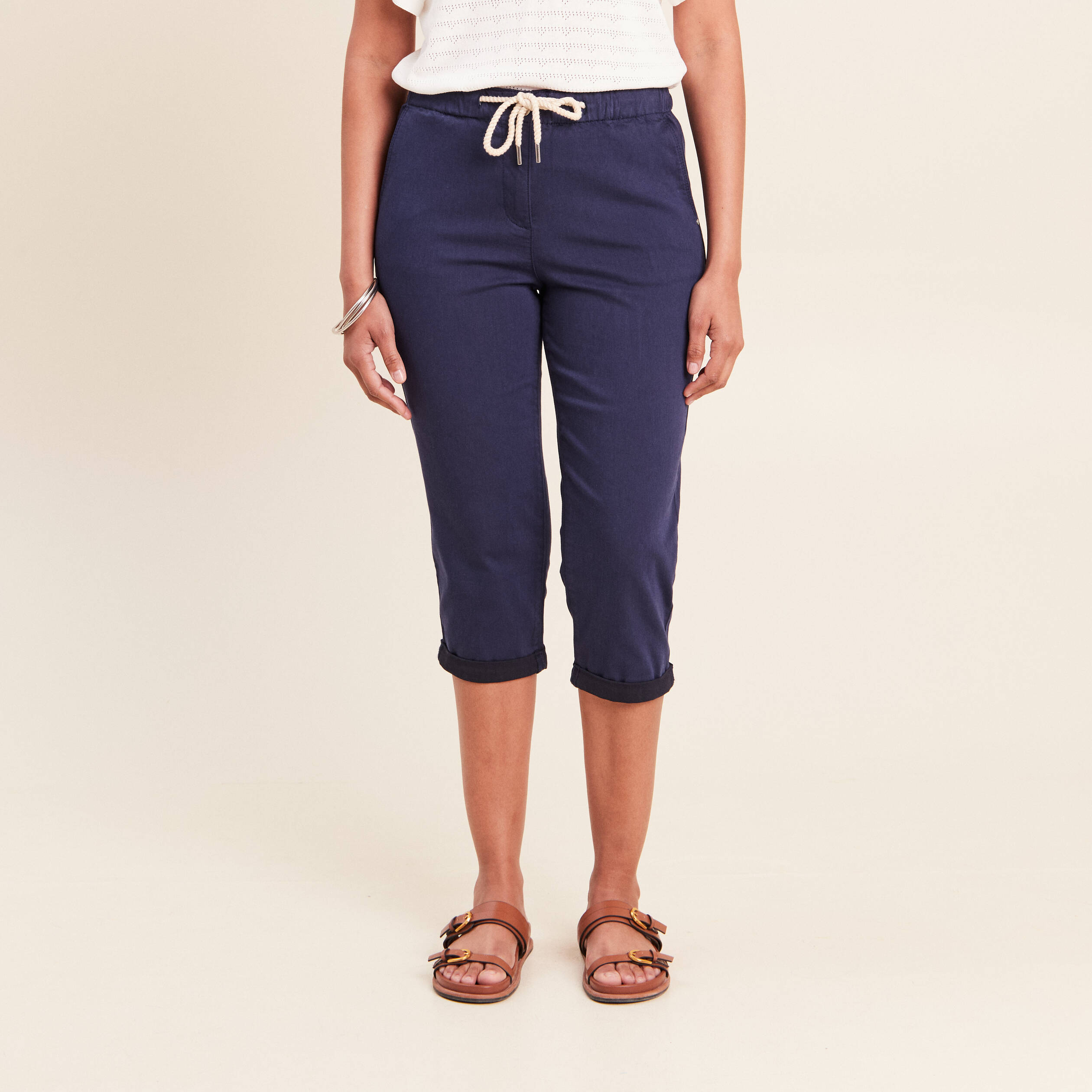 Pantacourt coupe mom large bleu marine femme