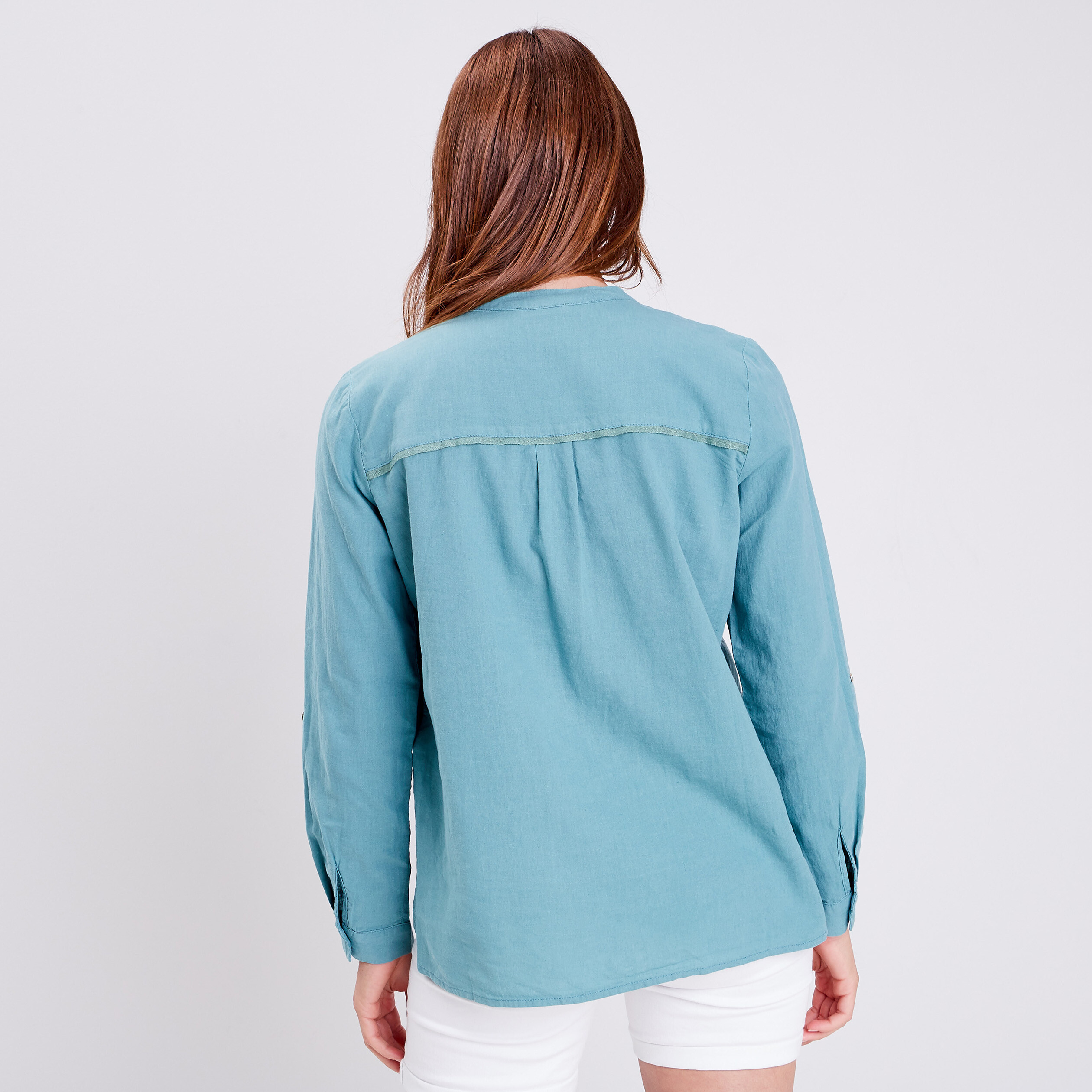 Chemise manches longues bleu gris femme