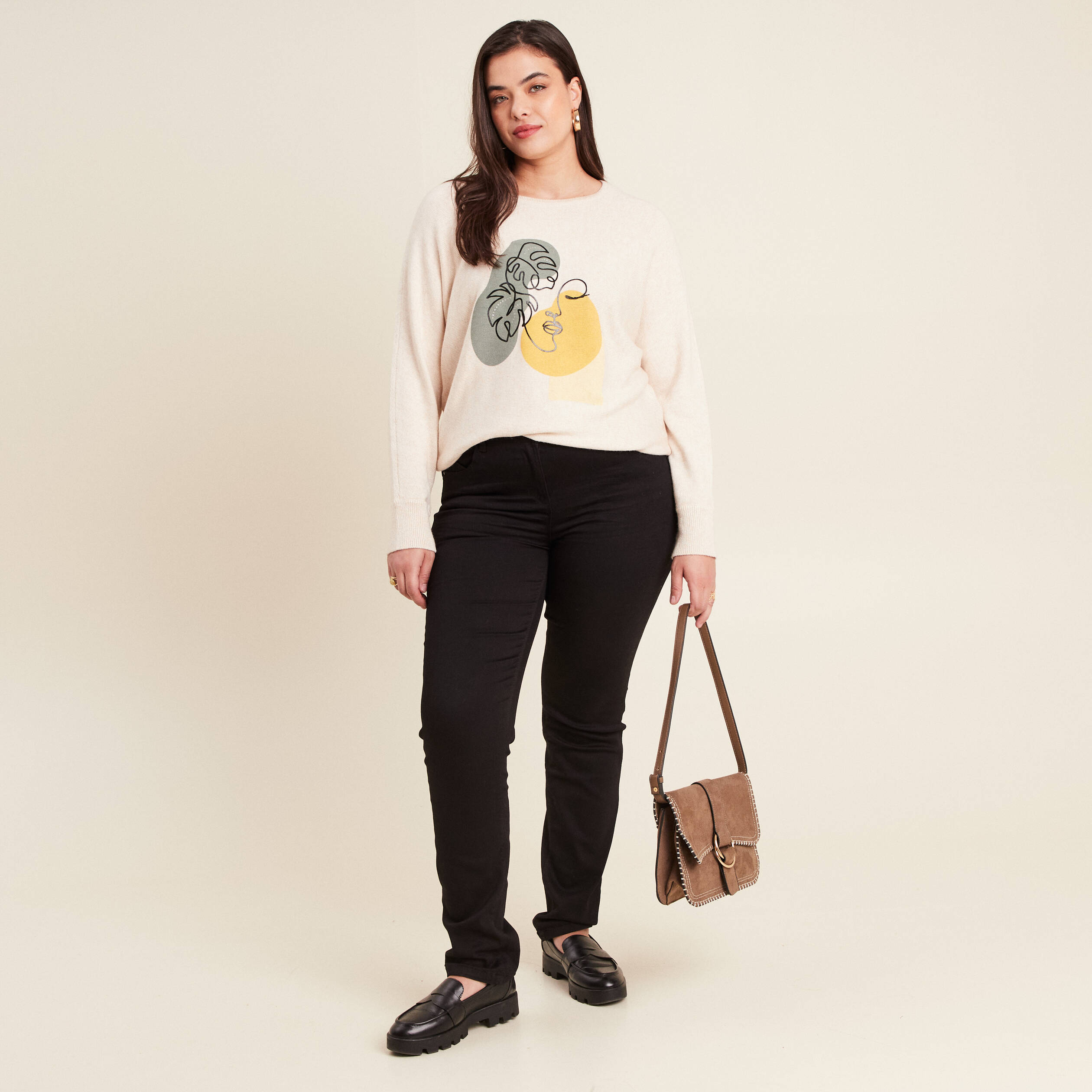 Pull manches longues creme femme