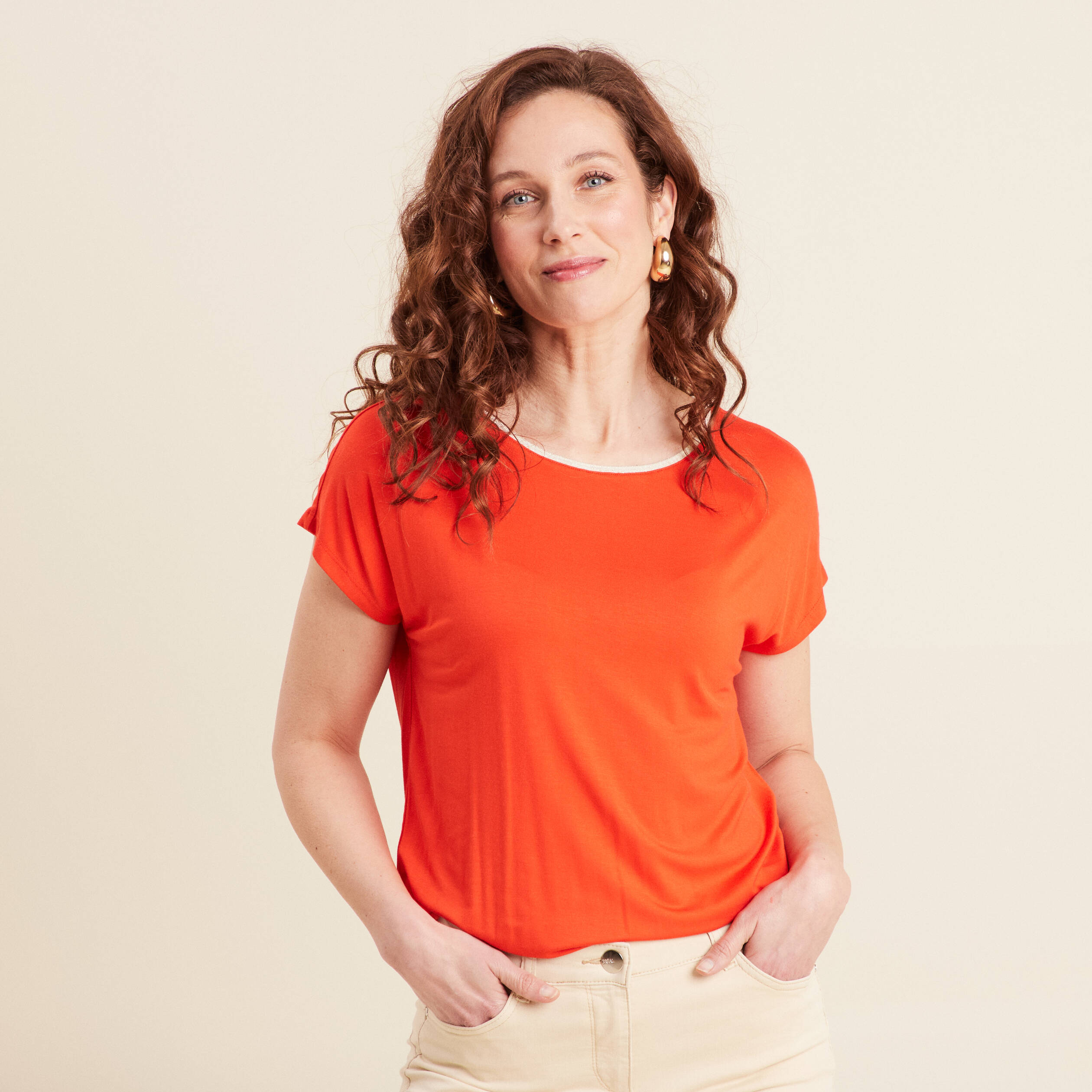 T-shirt manches courtes orange foncé femme