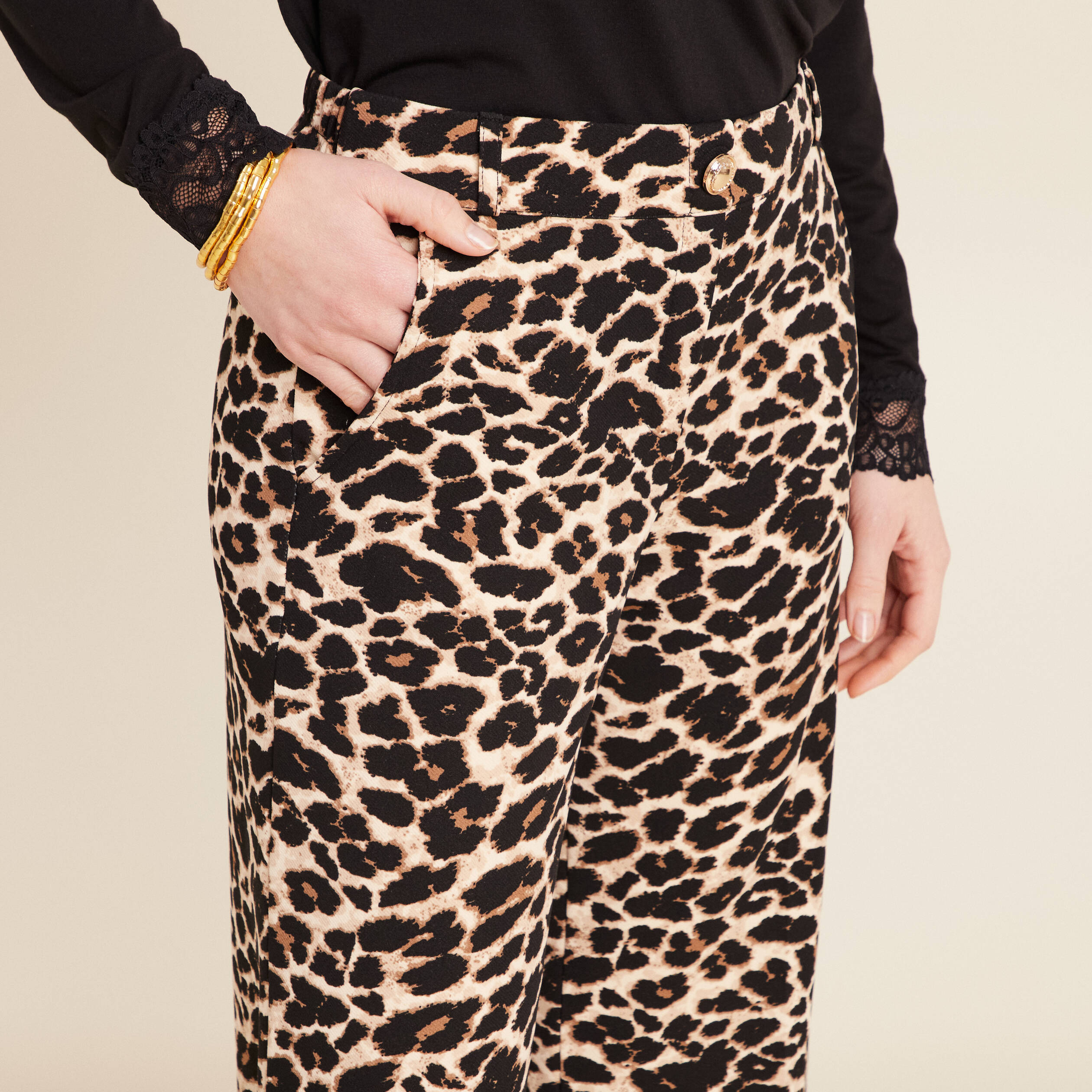 Pantalon large creme femme