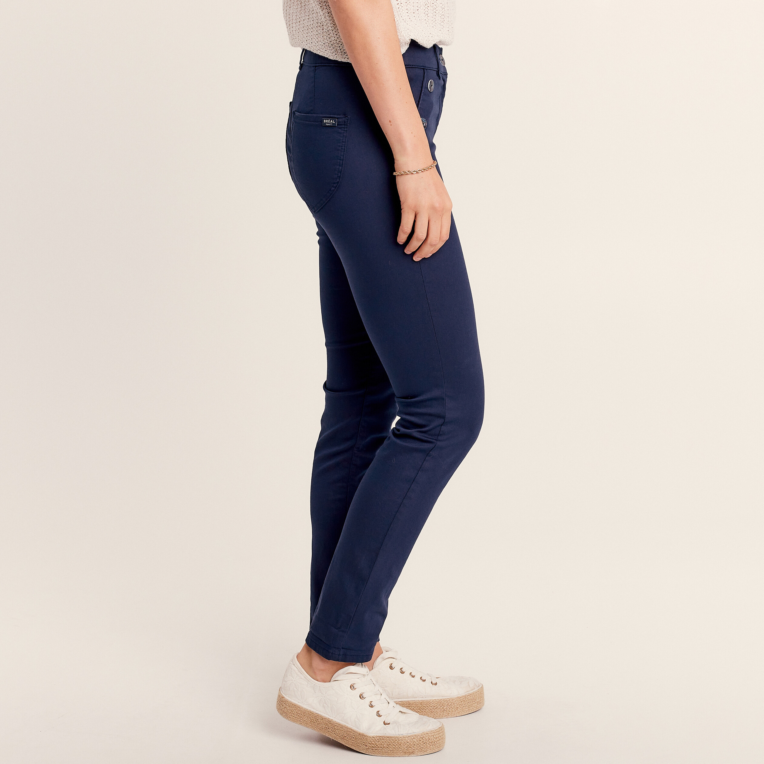 Pantalon ajust 7 8 me pont bleu marine femme Br al