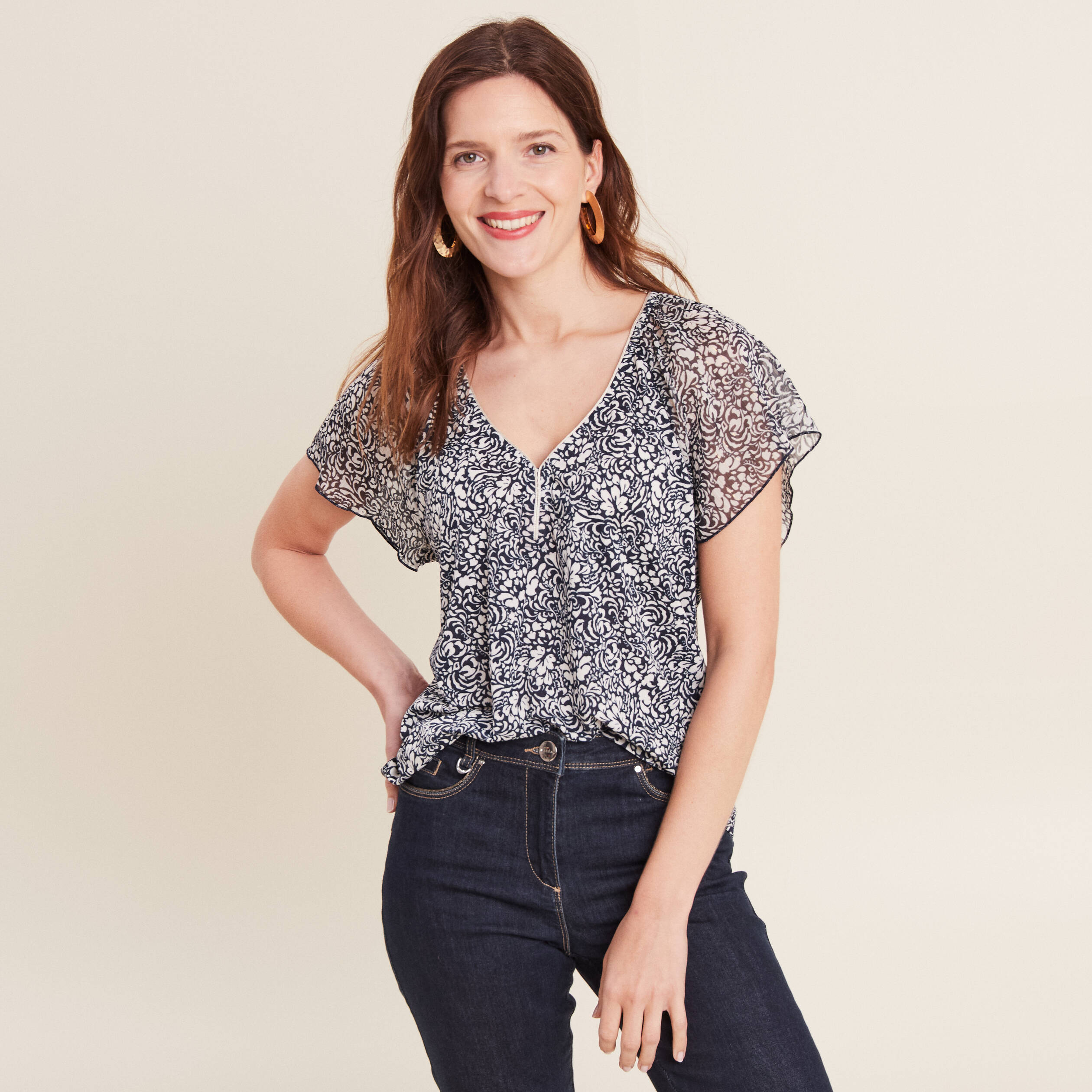 T-shirt manches courtes bleu femme