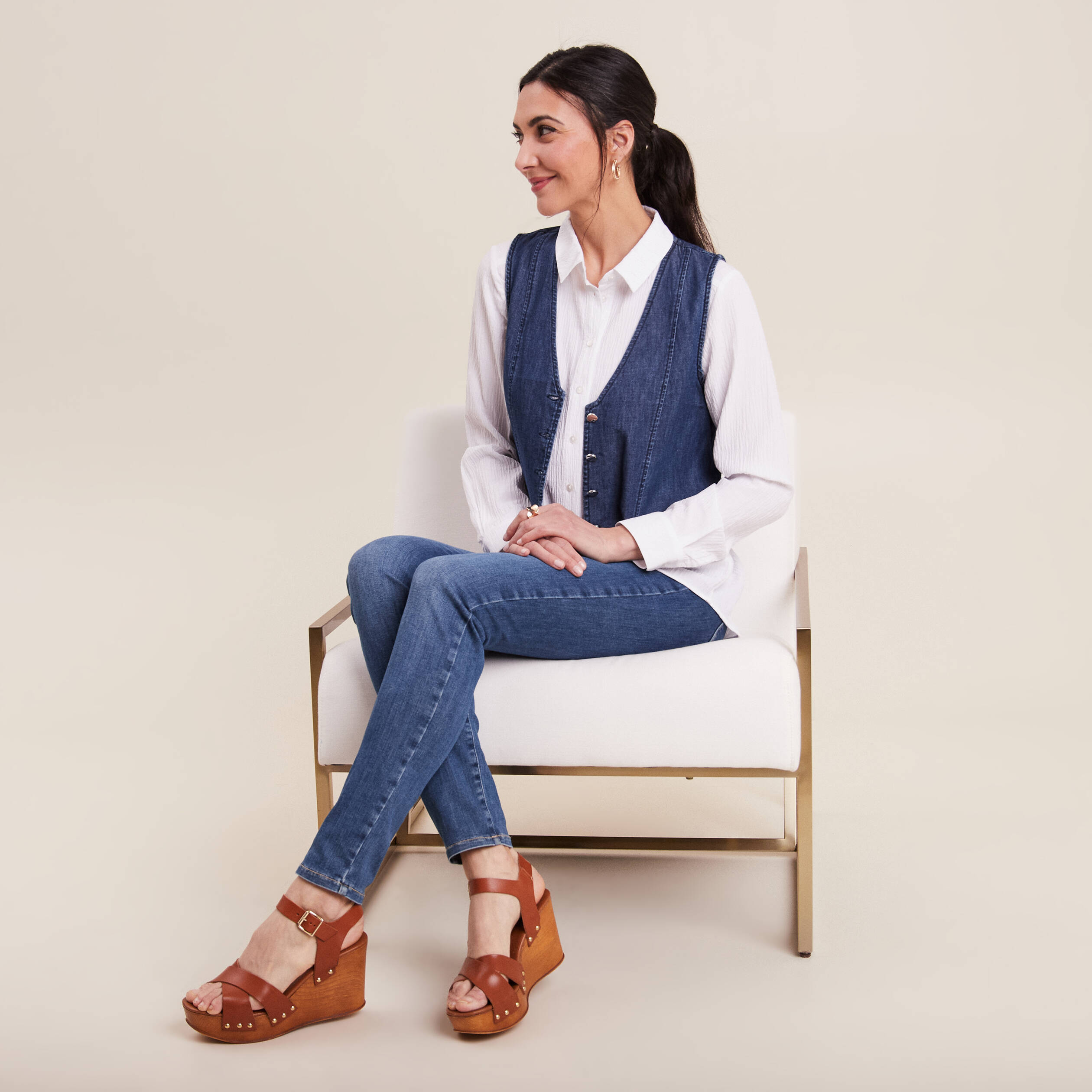 Veston sans manches jean denim double stone femme