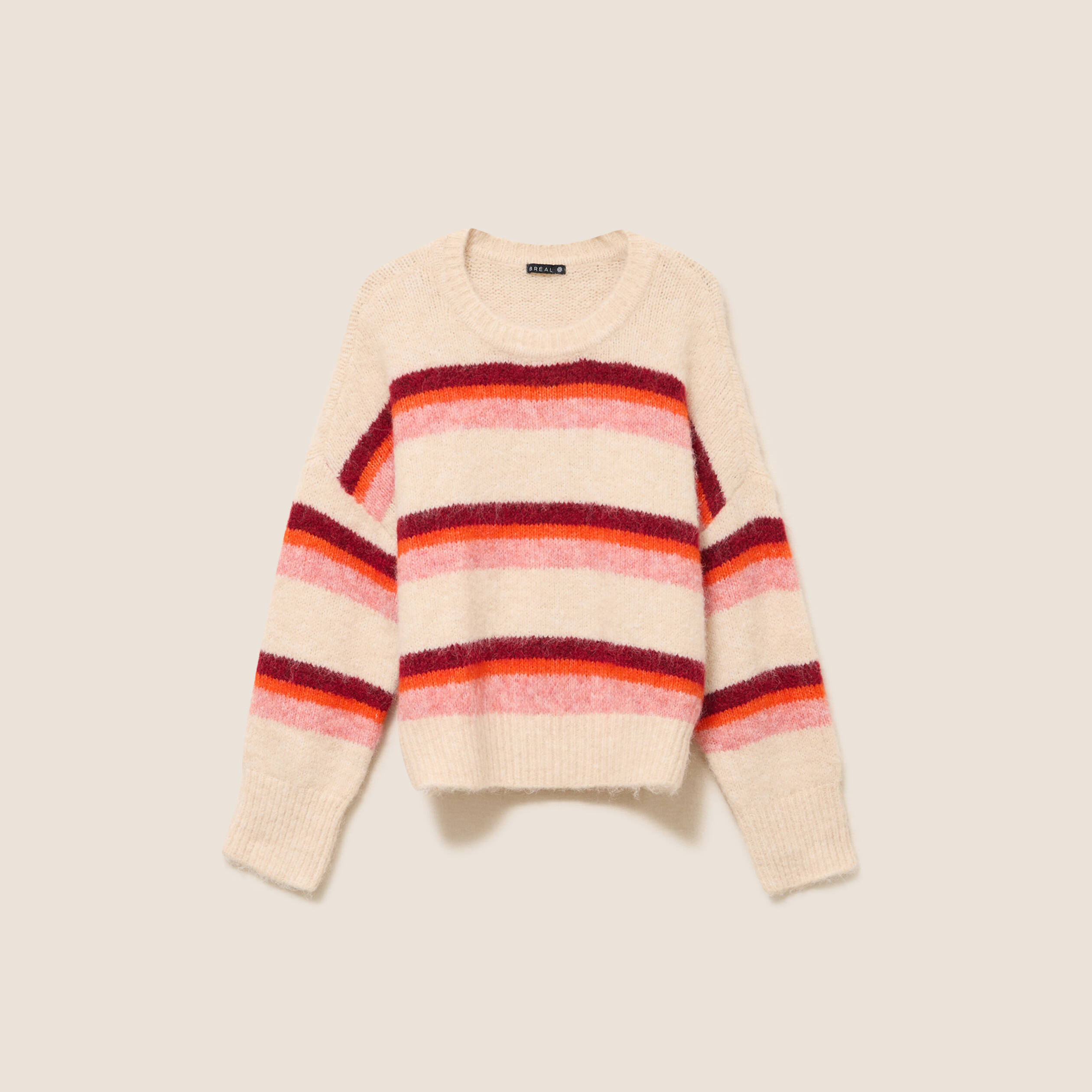 Pull col rond orange femme