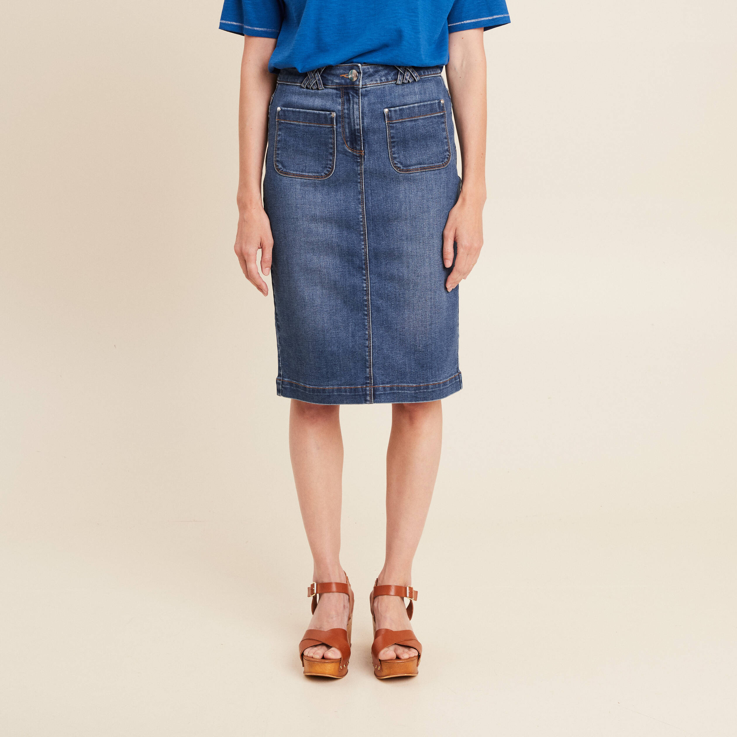 jupe en jean longueur genou denim stone femme Jupe en jean longueur genou denim stone femme