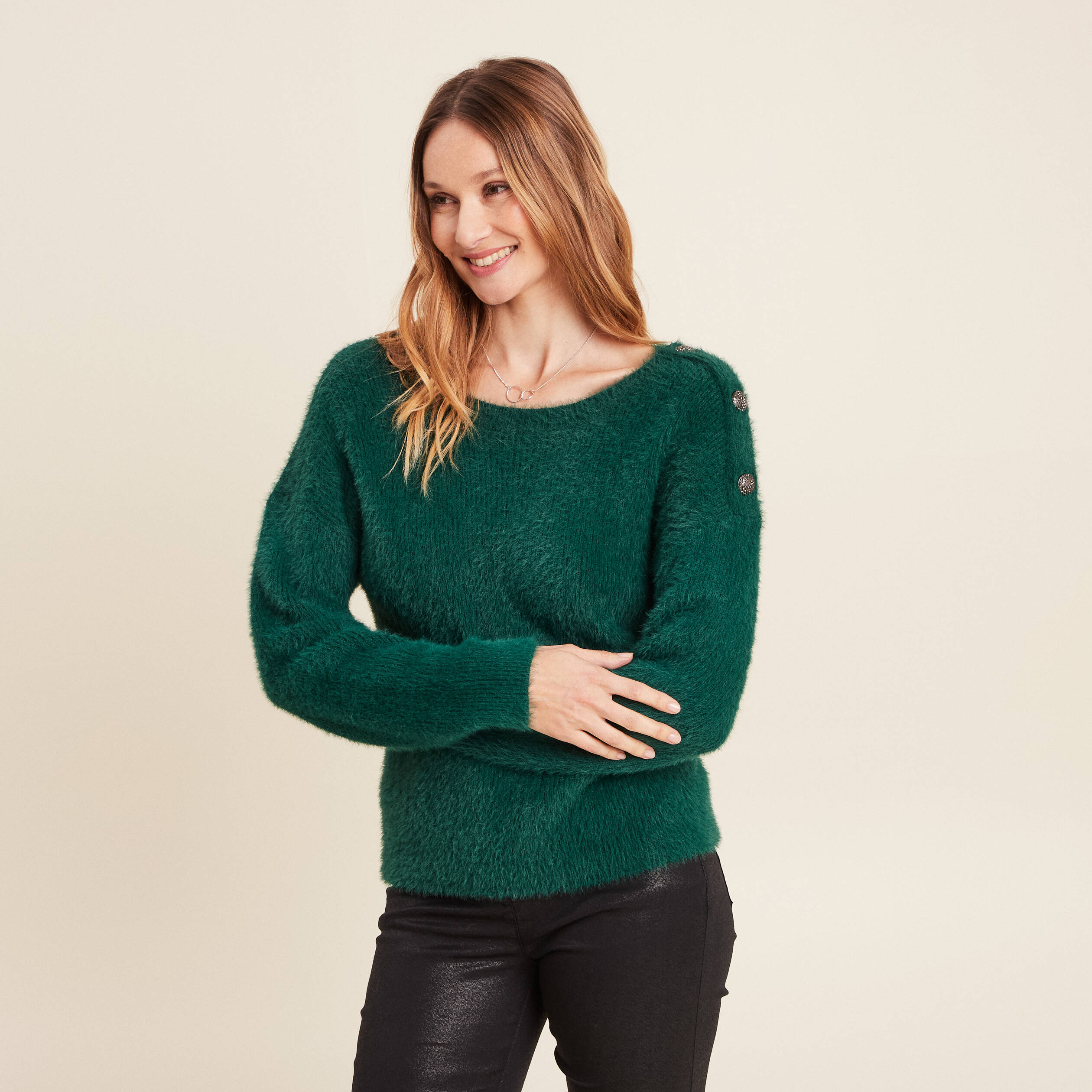 Pull Femme Hiver Tricot Manches longues Chaud Imprimé Noël - Bleu