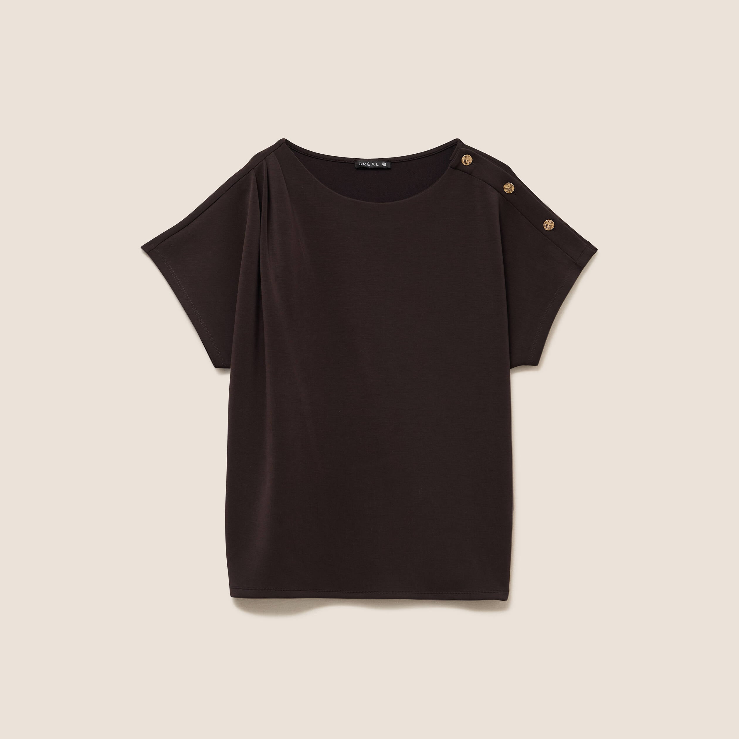 T-shirt manches coudes marron fonc&eacute; femme