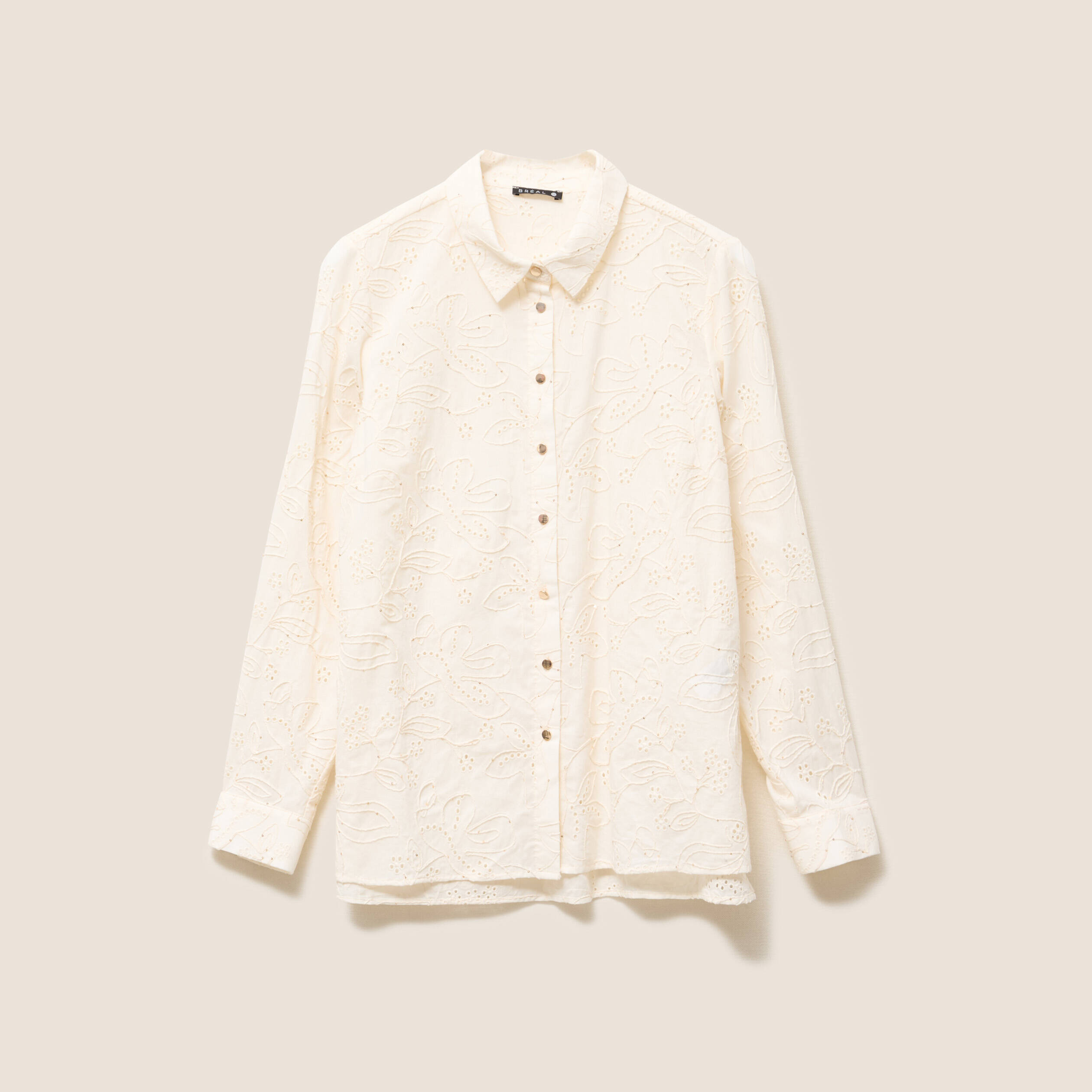 Chemise droite manches longues ecru femme