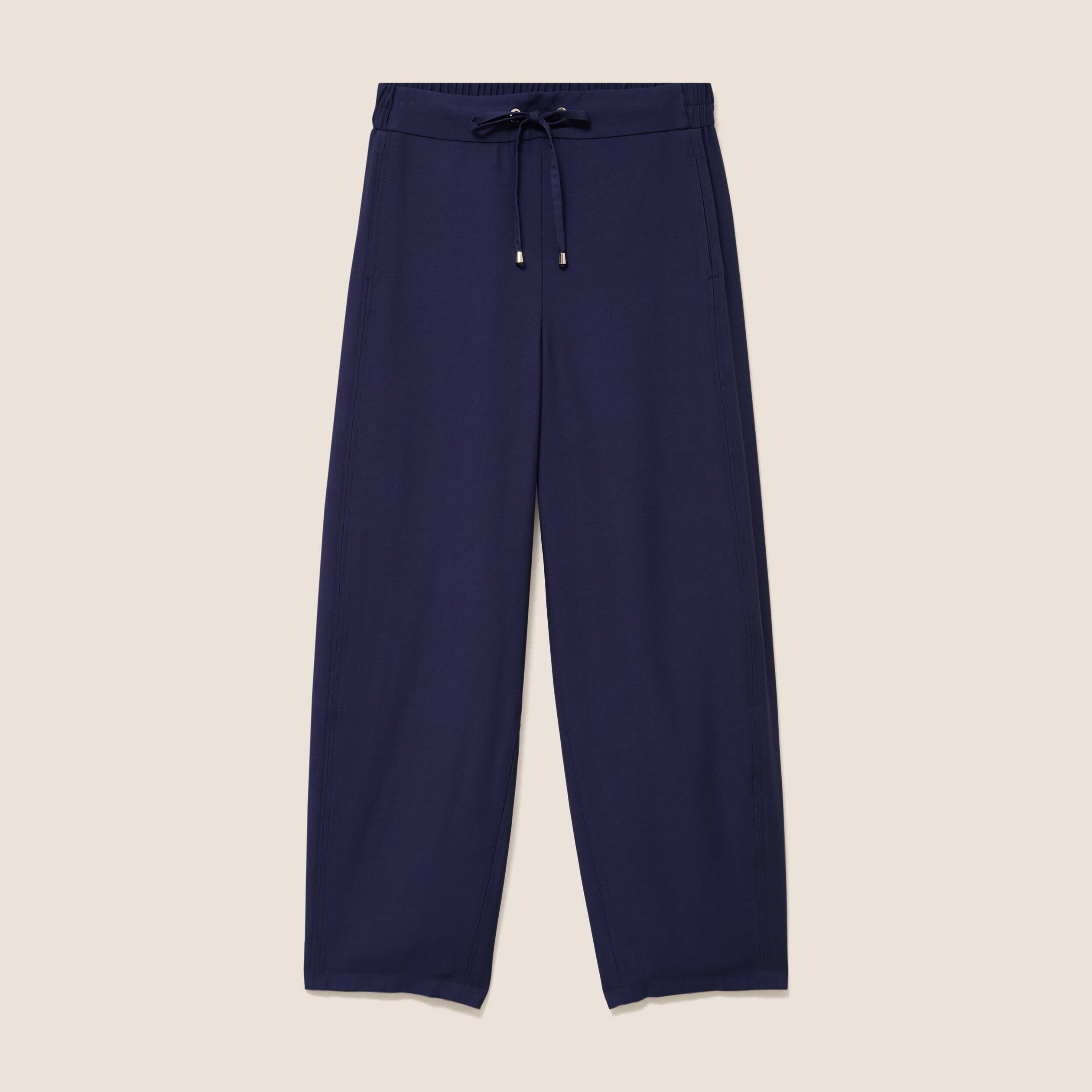 Pantalon large taille haute bleu marine femme