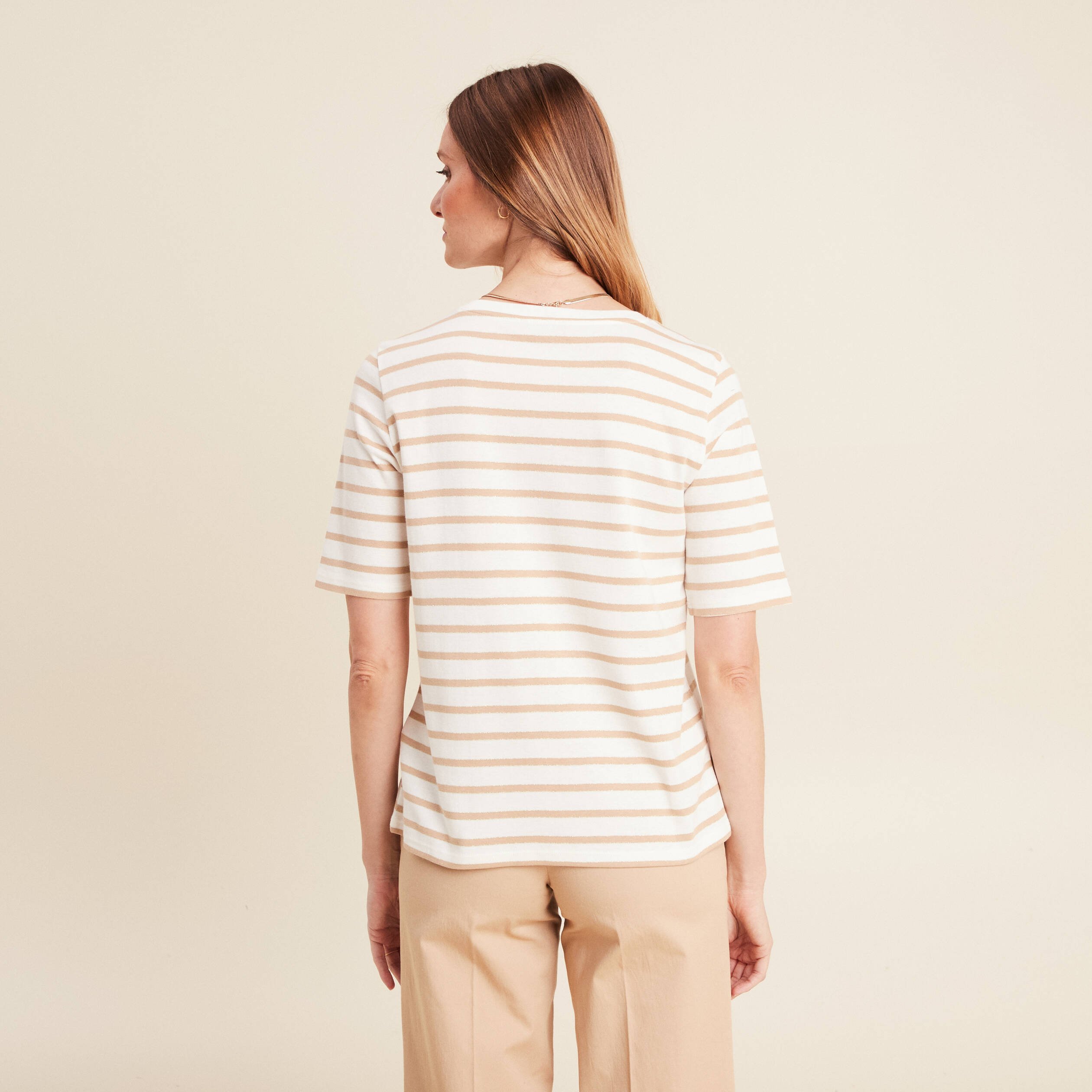 t shirt col rond marron clair femme T-shirt col rond marron clair femme