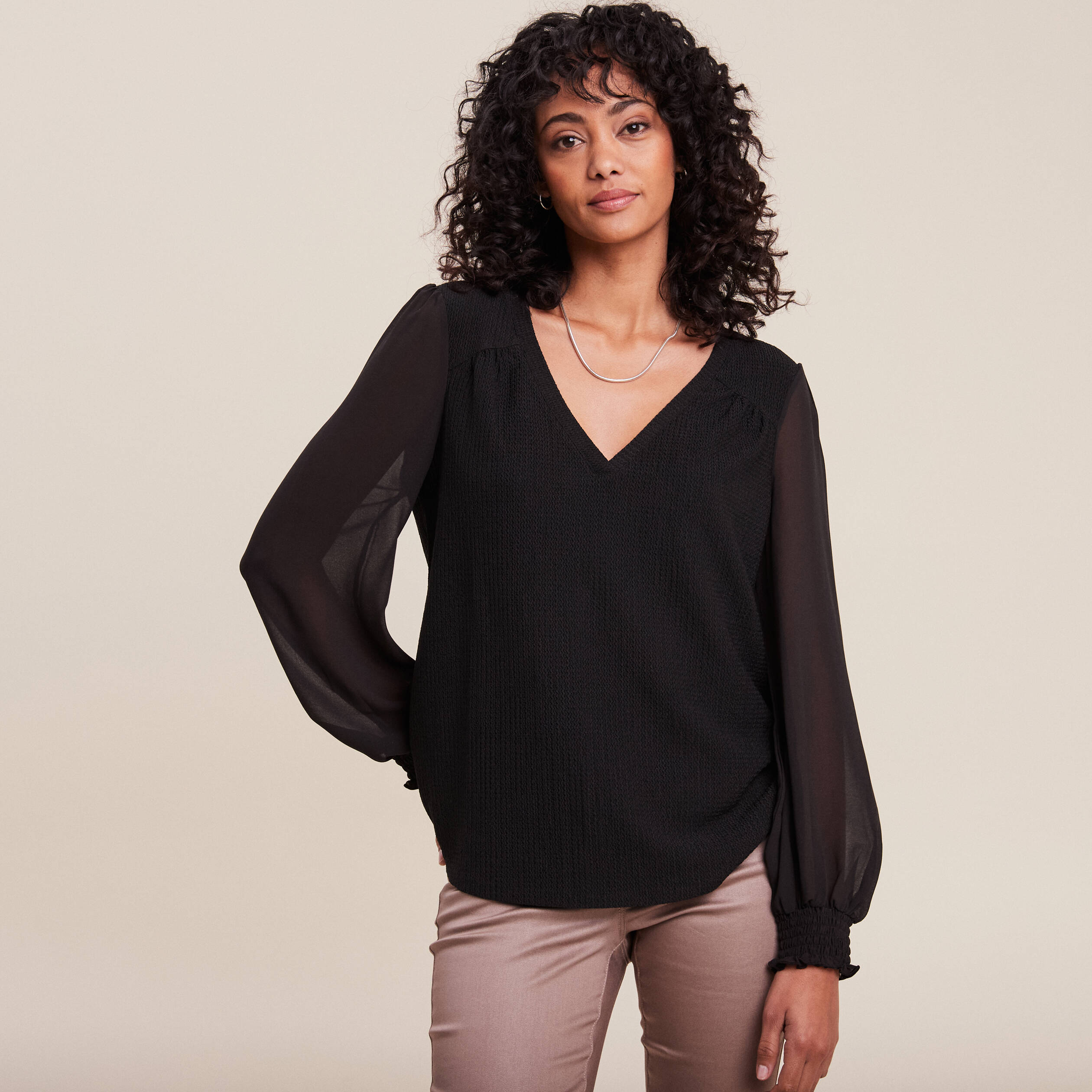 Blouse bi-matière noir femme